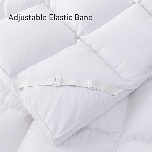 Miniatura 4 de Cubrecolchón de plumas de ganso blanco de 3 pulgadas, funda de colchón de cama individual con tirantes, soporte ultrasuave, tela 100% algodón (39 x