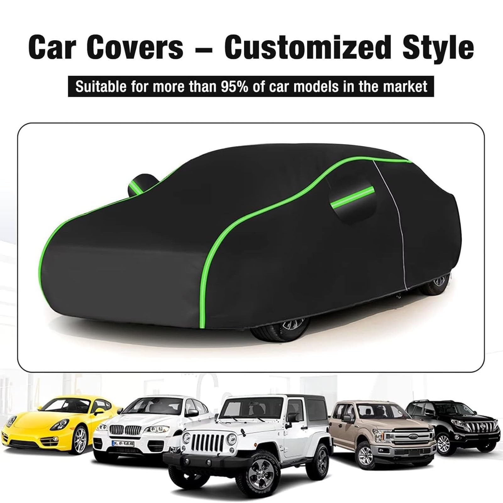 Telo Copriauto per Smart Forfour 2014-2022 Telo Auto,Copri Auto per Esterno Impermeabile Antipolvere Anti UV Anti Vento Copertura Personalizzato con Zip Laterale E Strisce Riflettenti,Black