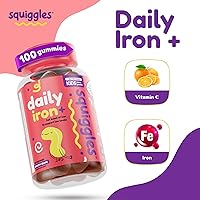 Vista 2 de Squiggles Kids Daily Iron+ Gummies - Chewable Supplement with Iron, Multivitamin for Children, Low Sugar, Vegan, Toddler Gummies, Yummy Grape Flavor