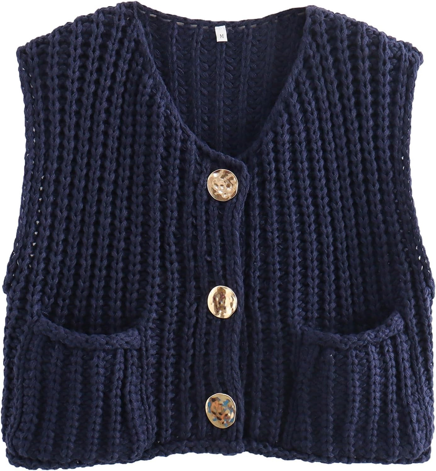 Ainangua Sleeveless Cropped Cardigan for Women Casual Chunky Knit Tank Tops Button Down Open Front Sweater Vest with Pockets