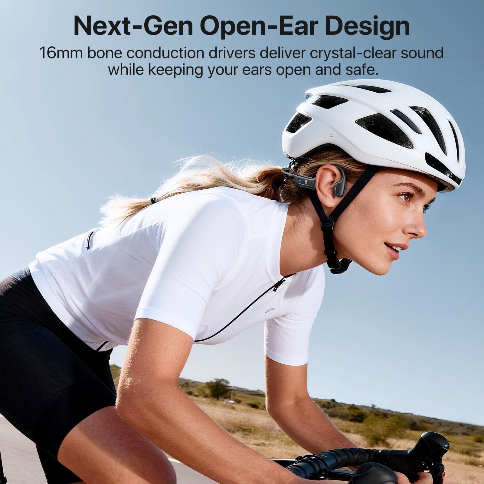 Appliancefridge - Auriculares de conducción ósea de tamaño completo, auriculares inalámbricos de oreja abierta, color negro mate