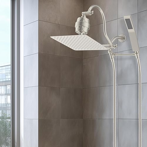 Miniatura 8 de Hibbent All Metal - Combo de Cabezal de Ducha de Lluvia Filtrado de 10 pulgadas, Varita de Ducha de Mano de Alta Presión, Brazo de Extensión Acabado