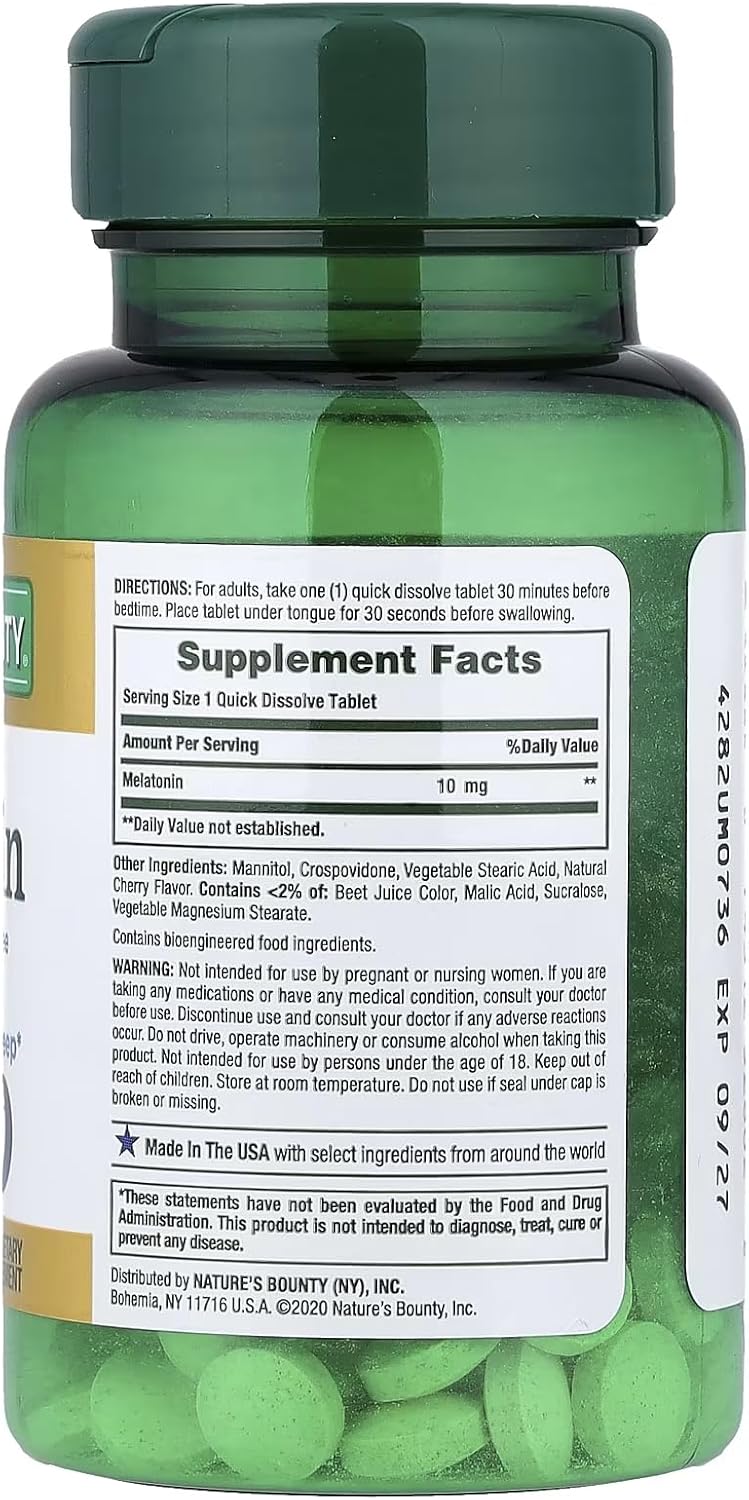 Nature's Bounty Melatonin 10 mg Quick Dissolve Tablets 45 ea (Pack of 5)