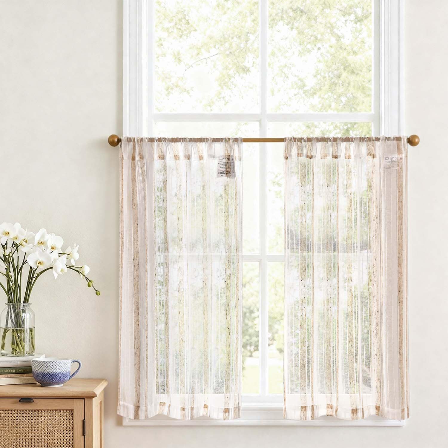 VANGAO Voile Scheibengardine Transparente Bistrogardine Sheer Unifarbige Tunnelzug Küchenvorhang
