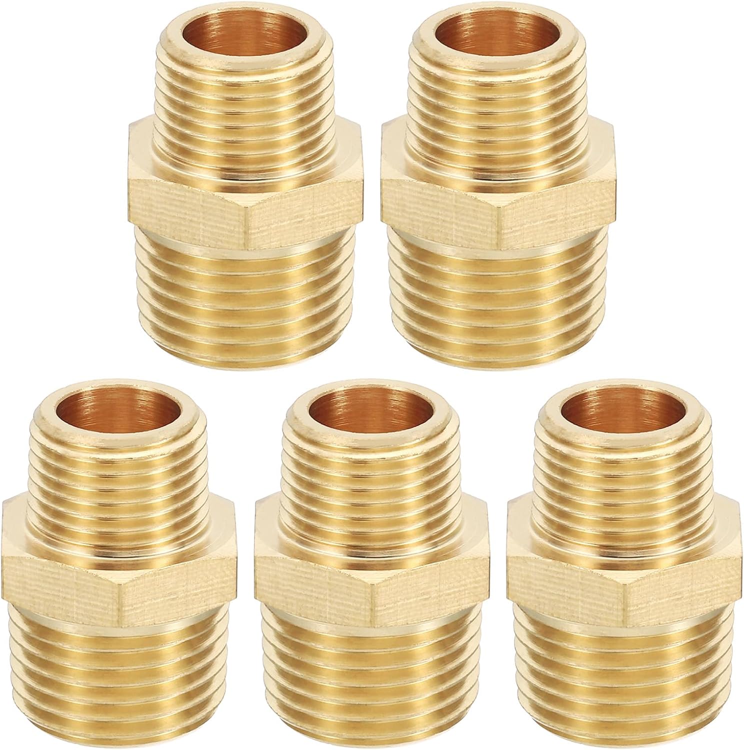 PATIKIL Brass Pipe Fittings Coupler, 10Pcs 1/4" x 1/2" NPT Male Thread Brass Hex Nipple Coupling Reducer Adapter Tubing Connector Adaptor for Water, Air, Oil, Gas Line System