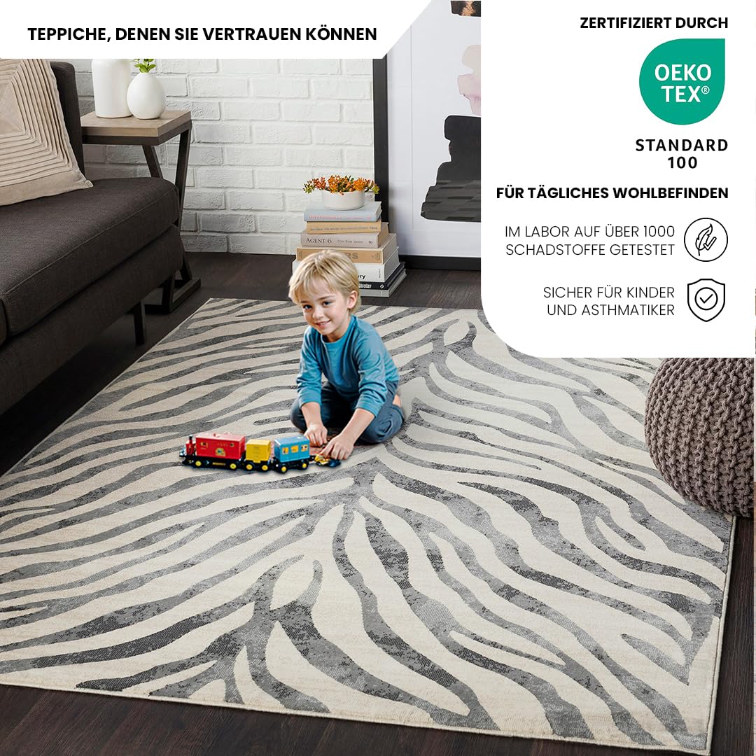 Surya Luanda Teppich Wohnzimmer Boho, großer Teppich Schlafzimmer 160x220 cm - Teppich für Esszimmer mit geometrischem Muster, Skandinavischer Wohnzimmerteppich modern in Grau, Schwarz und Beige