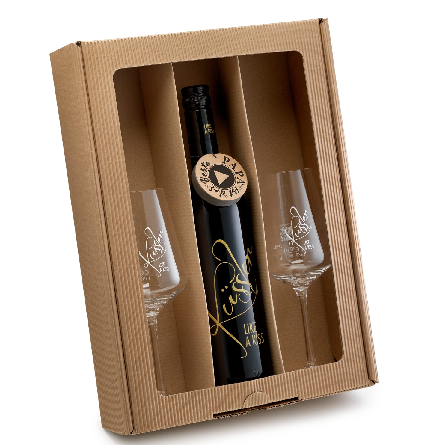 Neu! SINGENDER WEIN für den besten PAPA - ein Cuvée weiß mit eigenem Papa-Song + 2 Gläsern im nachhaltigen Geschenkkarton - das ideale Weingeschenk!