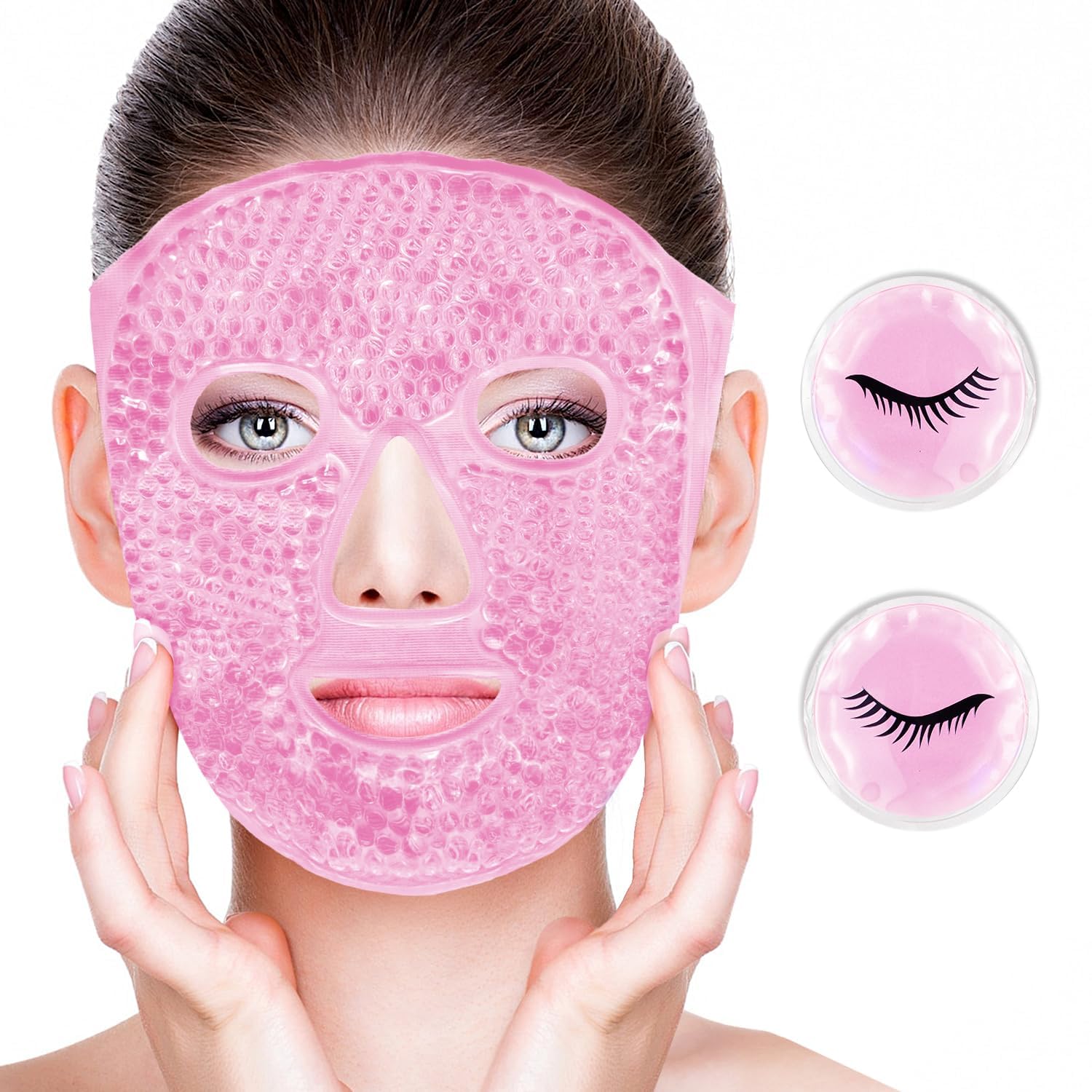Hot and Cold Therapy Gel Bead Full Facial Mask by JINEESO | Ice Face Mask for Migraine Headache, Stress Relief | Reduces Eye Puffiness, Dark Circles | Fabric Back | Freezable, Microwaveable-image-5