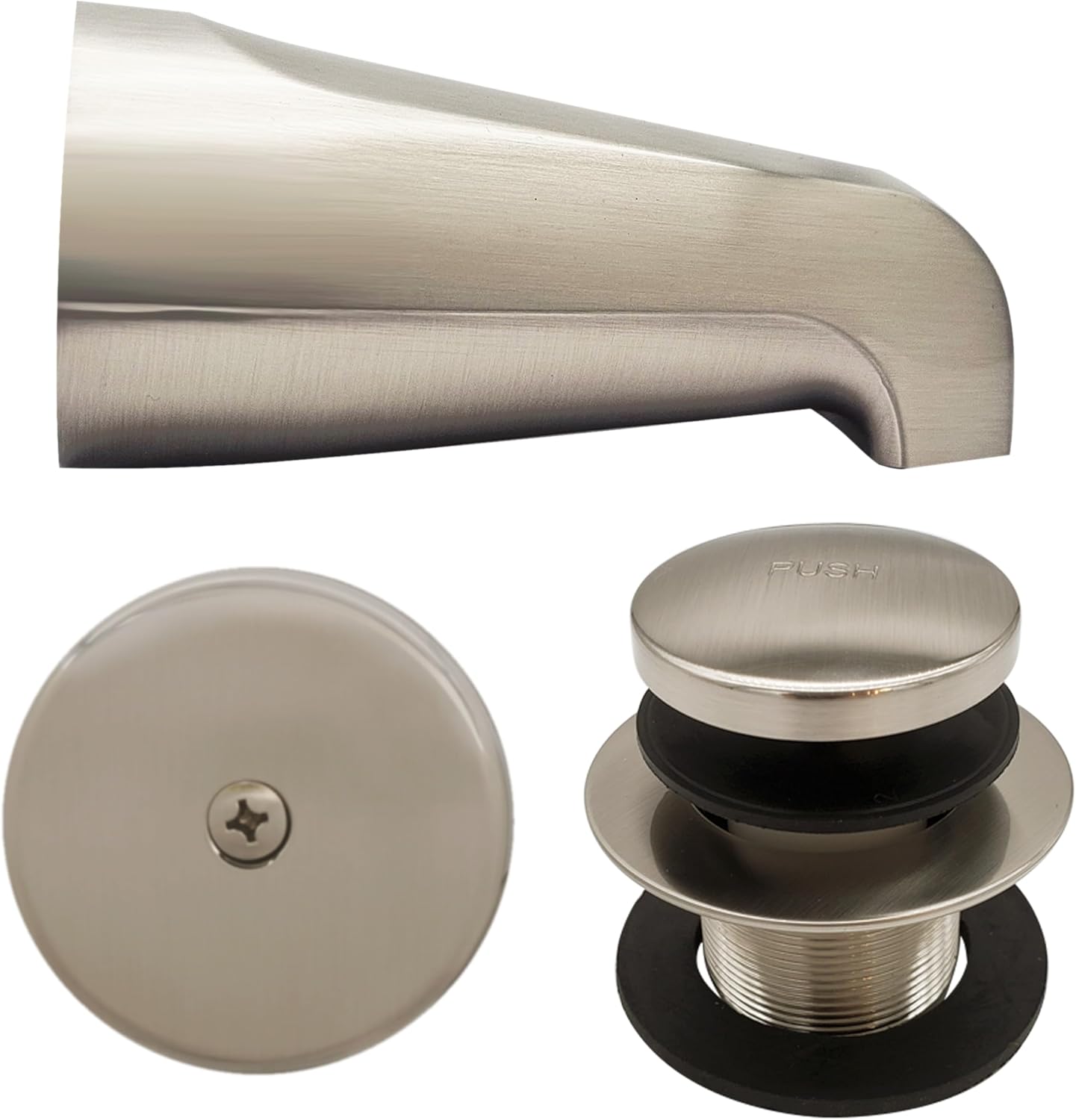 Westbrass CO531U-07 Universal Fit 5-1/4" Wall Mount Tub Spout and Tip-Toe Drain Trim Kit, Satin Nickel