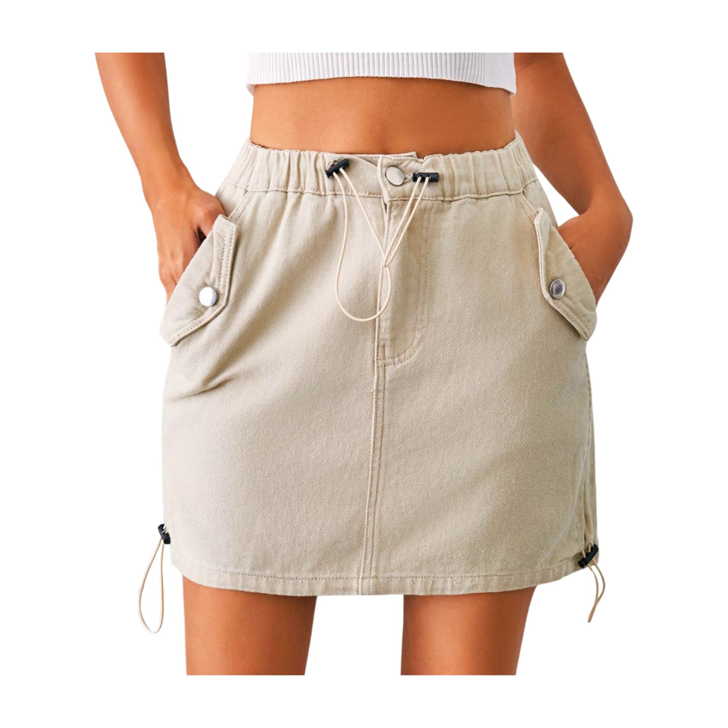JumppmileWomen Denim Skirt Stretch Casual Low Waist Cargo Button Mini Jean Skirt