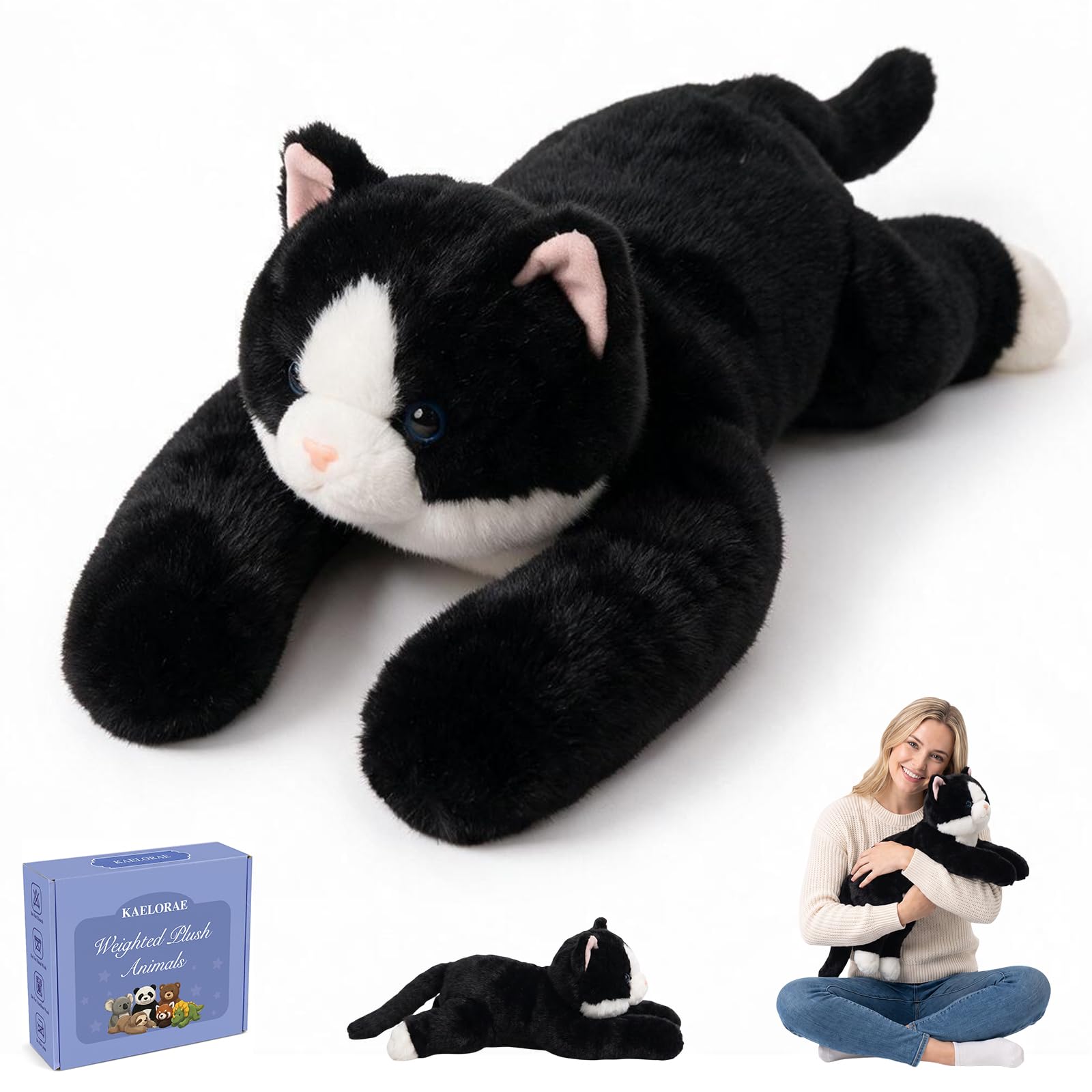 Kaelorae Panda Gewichtetes Plüschtier Kuscheltier, kuscheliges Stofftier für Erwachsene Kinder, Weiches Plüschkissen für Umarmungsgefährte zur Angstlinderung und Schlafunterstützung (Katze, 30cm)