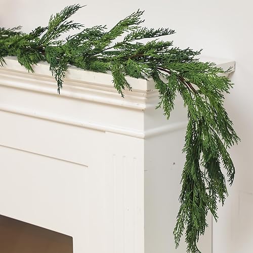 Miniatura 2 de Jutom 1 guirnalda de cedro de Navidad de 6 pies  Agujas de cedro de tacto real, guirnalda artificial de imitación de vegetación para mesa de
