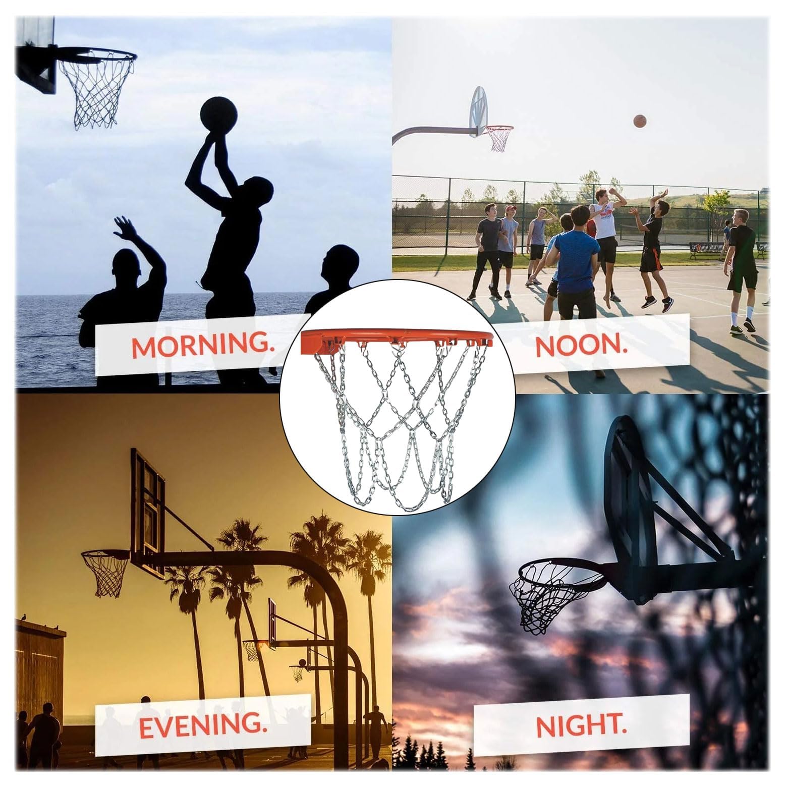 12 Ganci, Rete Da Basket a Catena in Metallo, Durevole per Esterno, Canestro di Ricambio per Campi Da Pallacanestro Outdoor