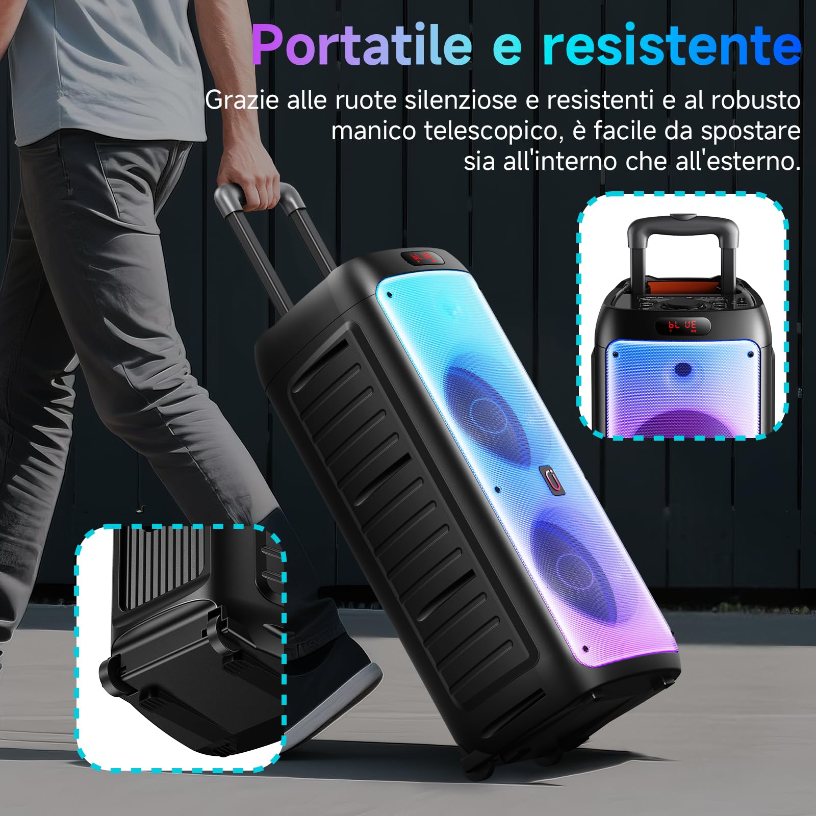 JYX Sistema Karaoke con 2 Microfoni Wireless, Altoparlante Karaoke Bluetooth Portatile Professionale con Luci LED, Ideale per Feste in Famiglia e Regali, Supporta USB/TF/AUX/MIC/TWS
