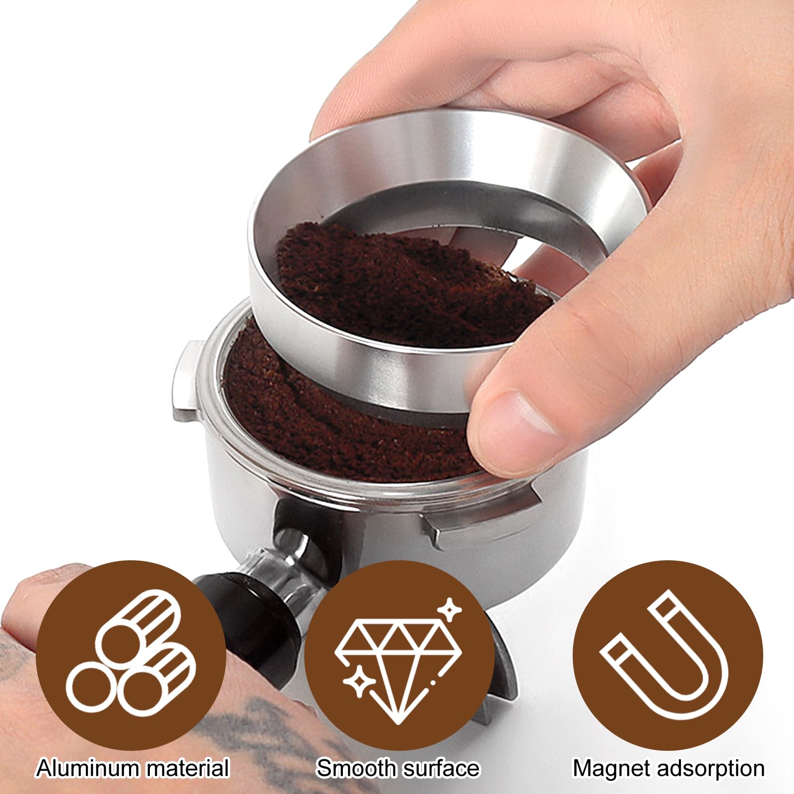 Anillo Dosificador Cafe 51mm, Embudo Dosificador Magnético Acero Inoxidable, Anillo de Embudo Dosificador, Accesorios de Portafiltros, Embudo Cafetera Accesorios para Máquinas de Café para Barista