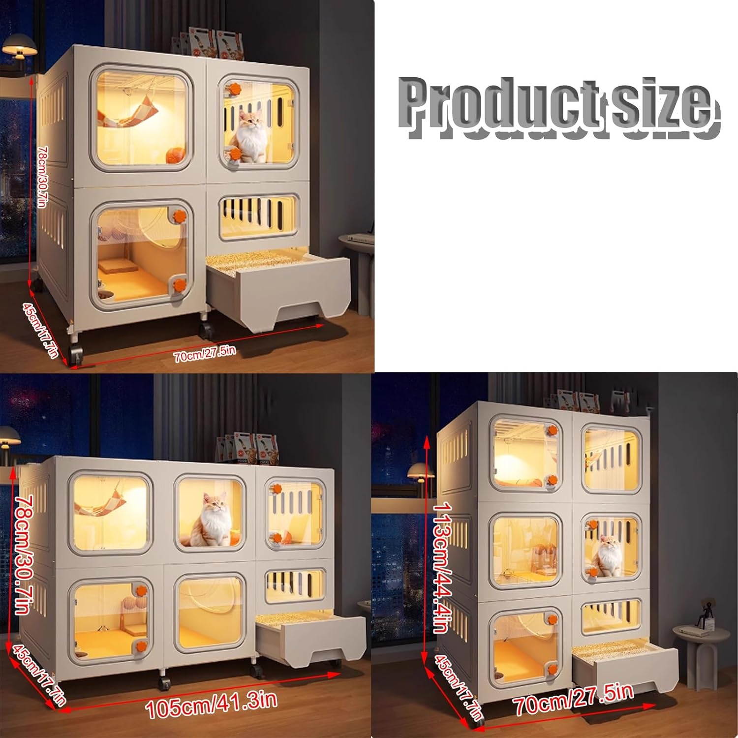 Transparent Indoor Cat Cage with Integrated Litter Box, Ventilated Side Panels for Optimal Airflow, Easy Monitoring, Ideal for Home Use and Comfort