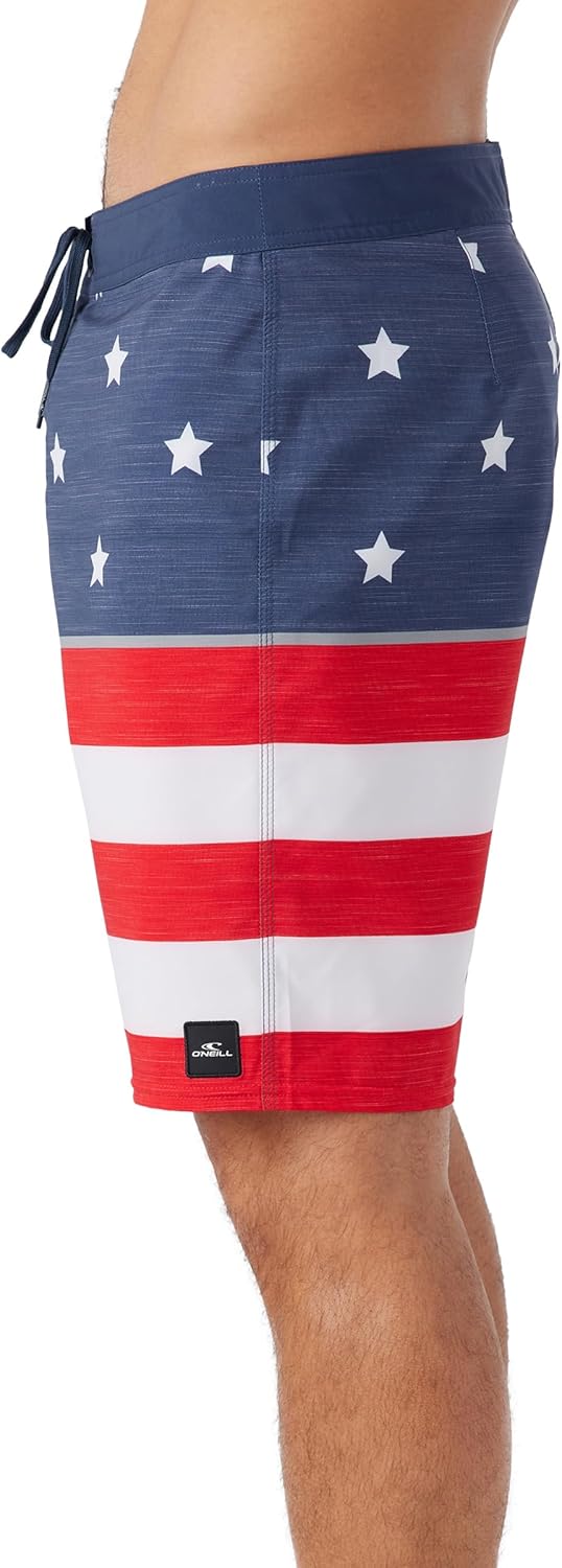 O'NEILL Men's 20 Inch Patriotic USA Boardshorts - Quick Dry Swim Trunks for Men with Fabric and Pockets