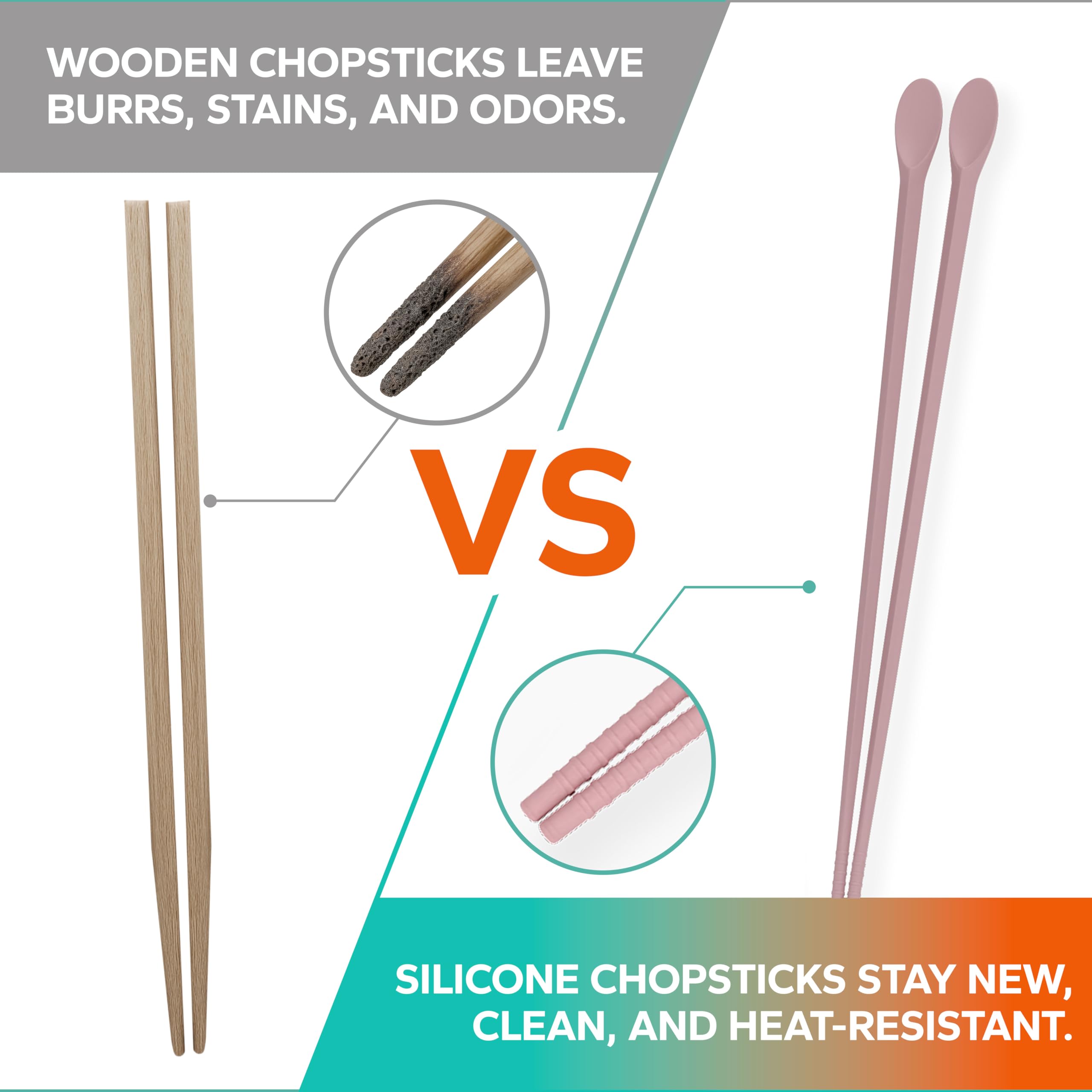 Long Silicone Cooking Chopsticks with Spoon 12 Inch, Blue 2 Pairs — Amazon image 3