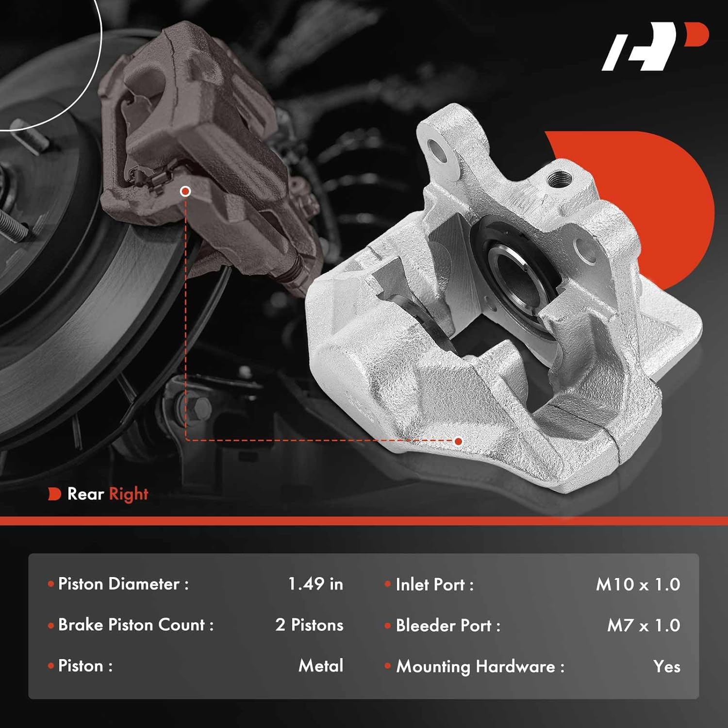 A-Premium Disc Brake Caliper Assembly Compatible with Select Volvo Models - 240 1990-1993, 242 1975-1984, 244/245 1975-1989, 262 1976/1978-1981, 264, 265, 164 - Rear Right Passenger Side