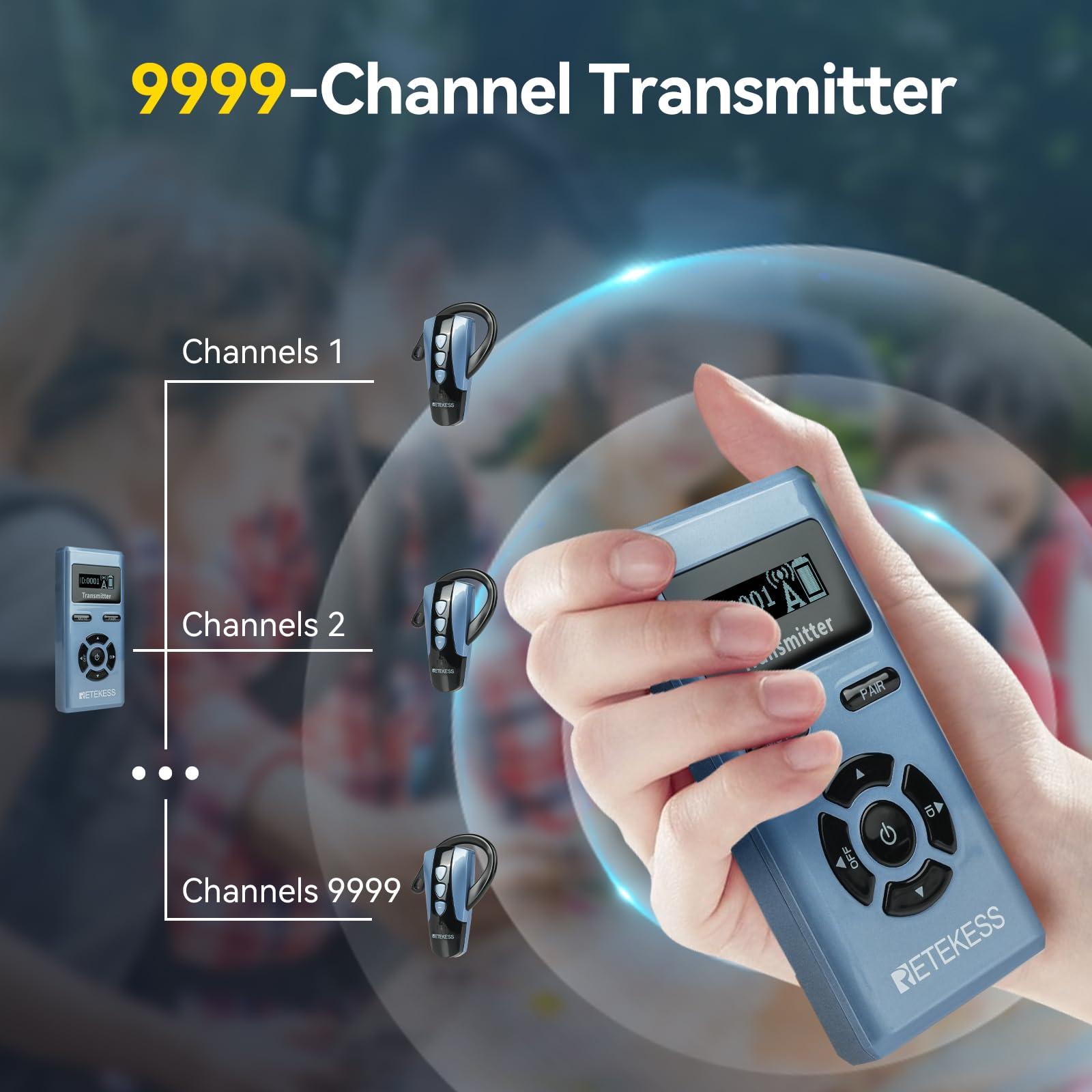 Retekess TT106S Sistema di Guida Turistica Wireless, Ricevitore a Gancio Auricolare, 2.4G, Controllo un-tocco, Porta di Ricarica USB, con Borsa di Stoccaggio (2 Trasmettitori, 20 Ricevitori)