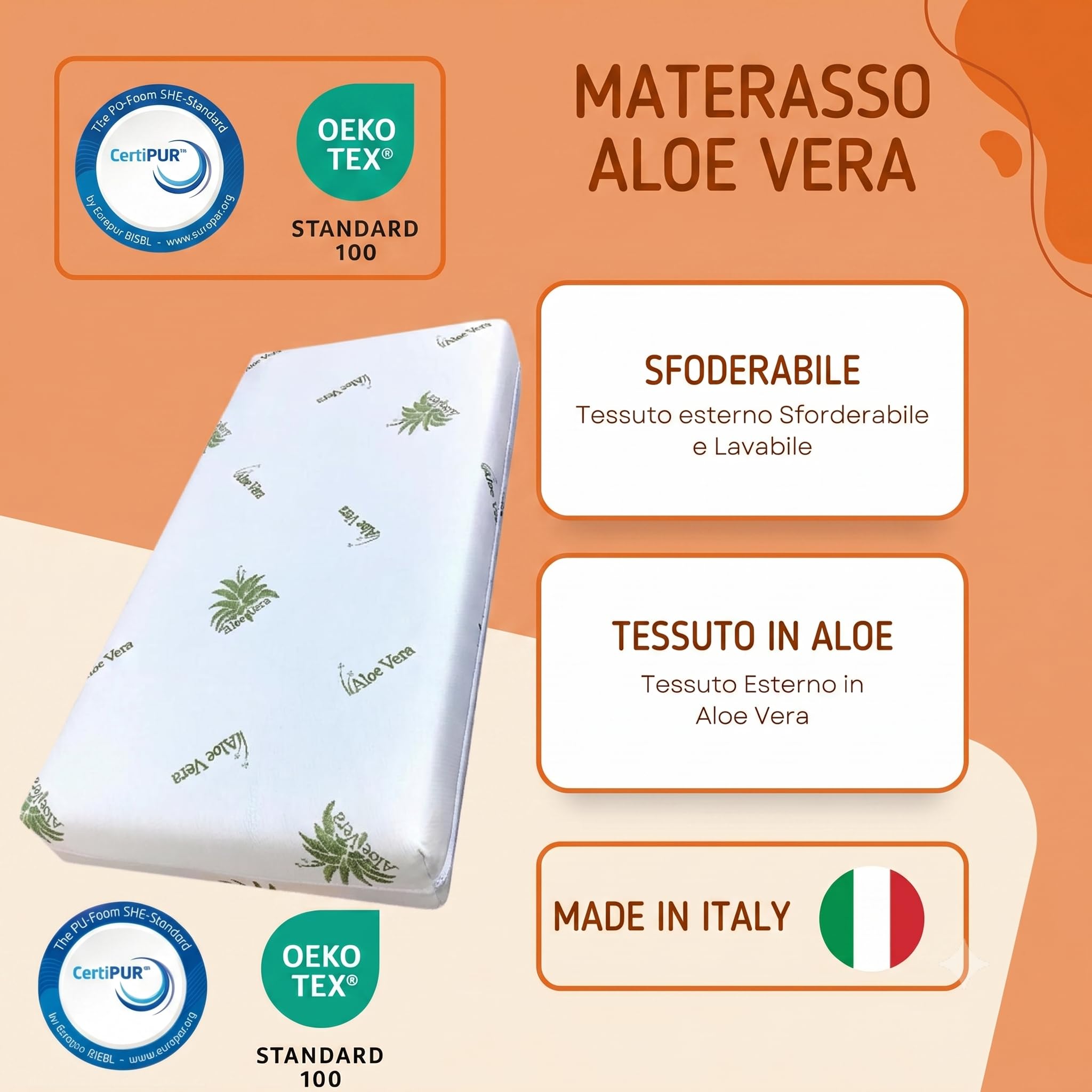 Materasso per Lettino Neonato 60x120 cm Spessore 10 cm con Cuscino – Rivestimento Aloe Vera Antiacaro, Traspirante e Lavabile antisoffocamento OEKO-TEX Standard 100 e CertiPUR