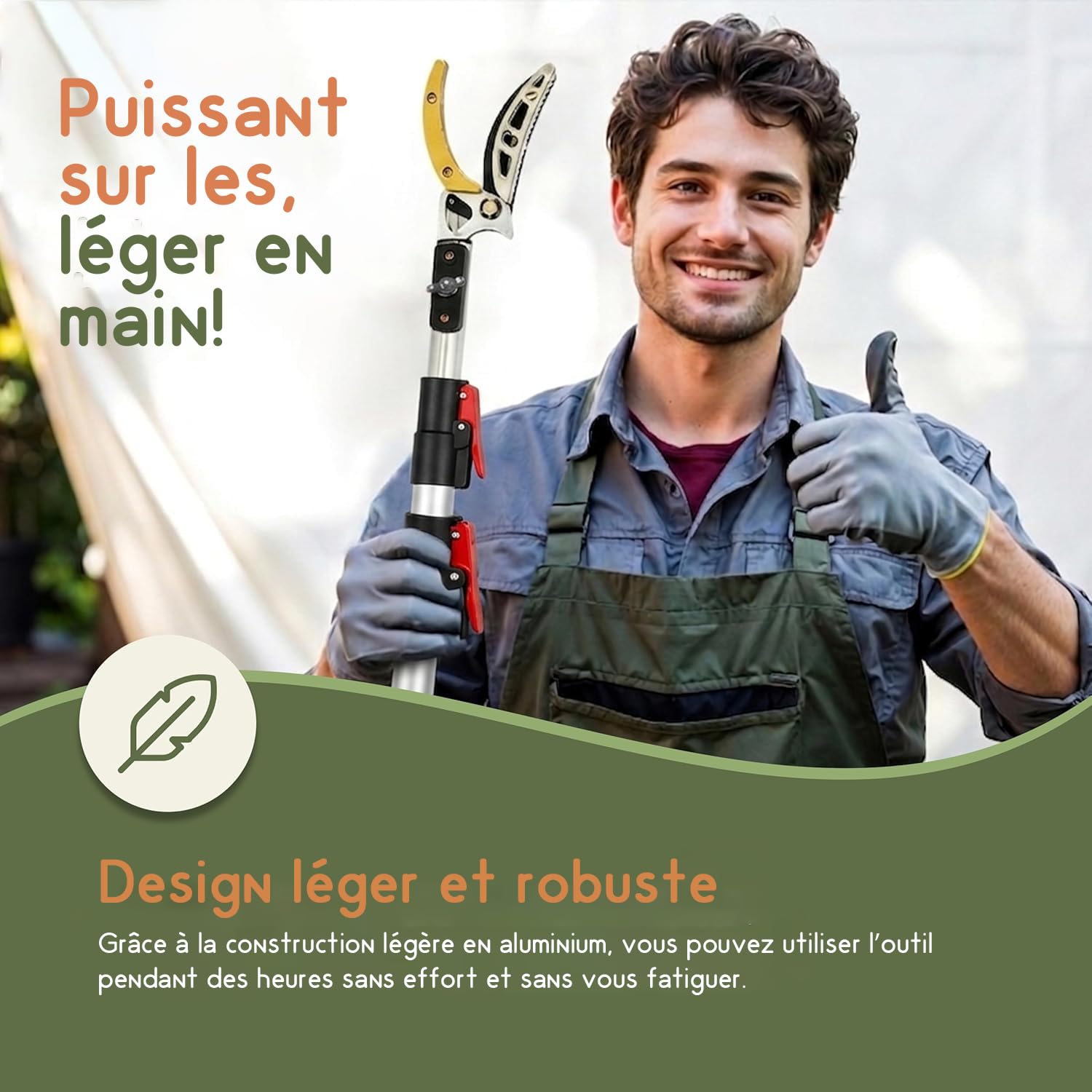 Teleskop Astschere mit Sägeblatt, verstellbarer Teleskopstiel 140–300 cm, Astschneider mit Zugmechanismus, leichte Aluminium Gartenschere für hohe Äste & Sträucher