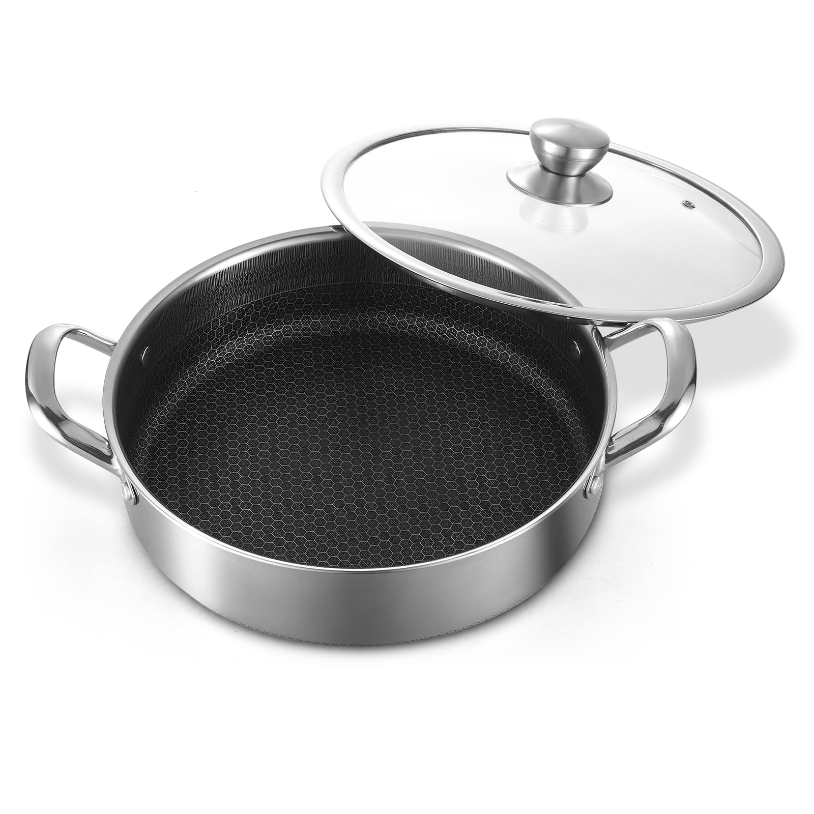 Toutrop Stainless Steel Saute Pan 12 Inch Deep Frying Pan, 5 Quarts