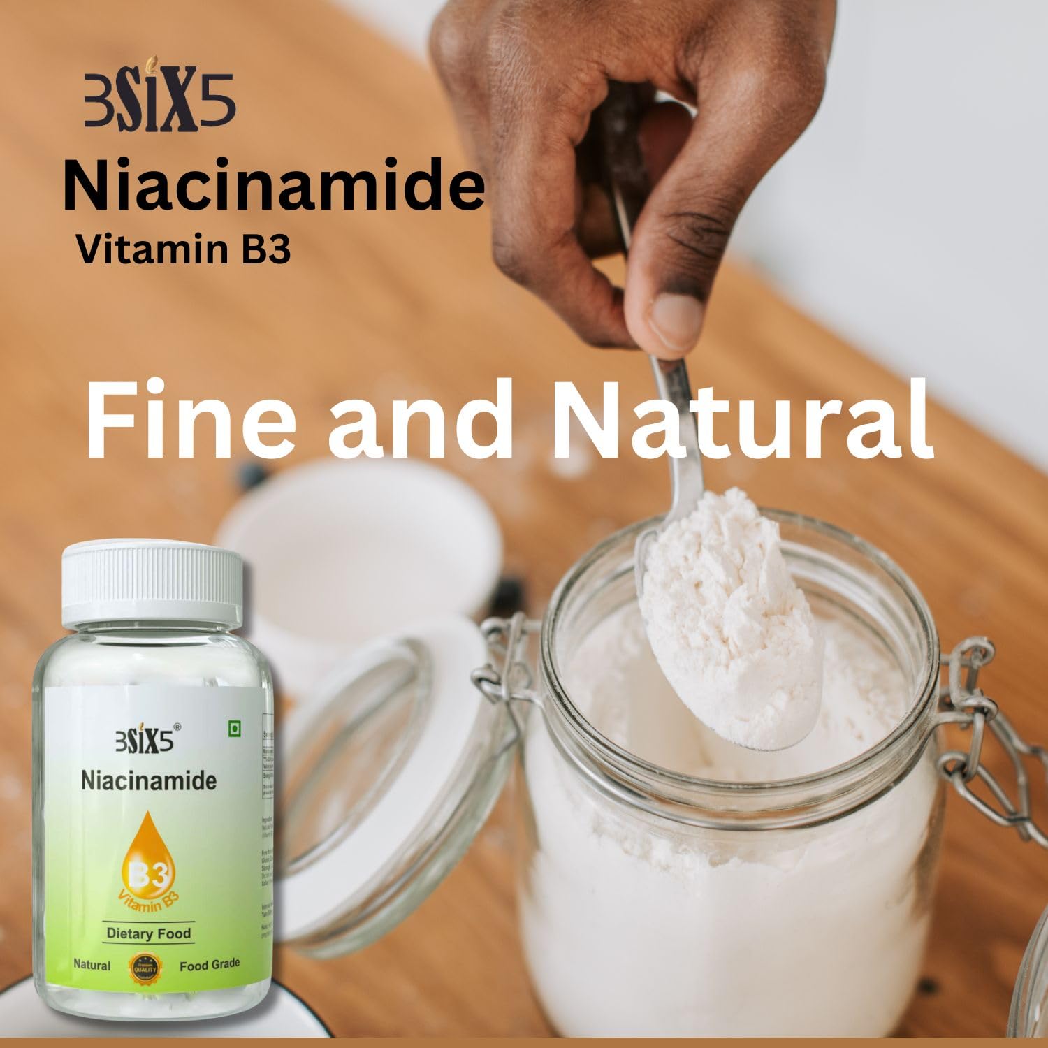 3SIX5 Niacinamide (Vitamin B3) Supplement for Radiant Health & Energy (100gm) — Amazon image 6