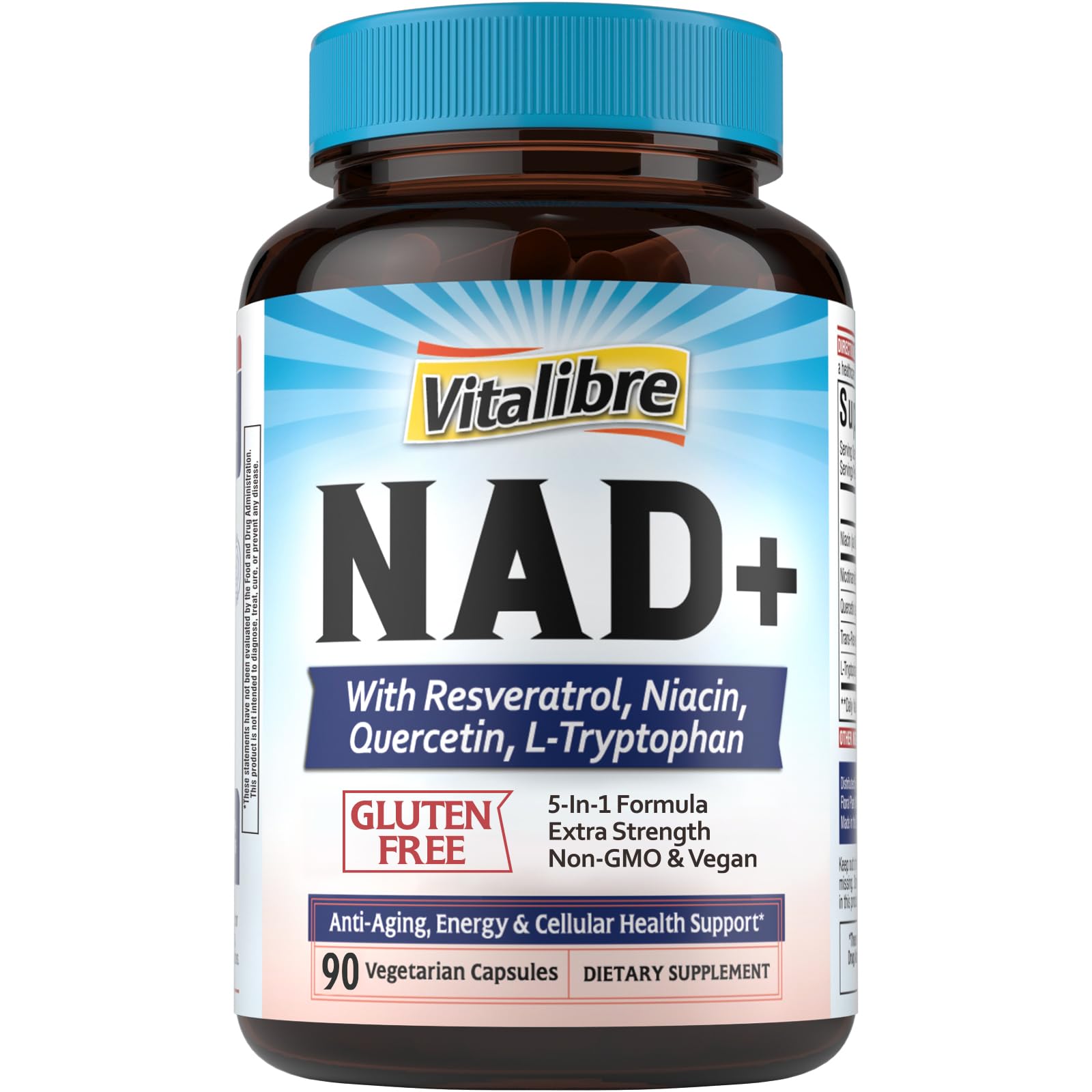 Vitalibre NAD Resveratrol Supplement with Niacinamide, Quercetin, L-Tryptophan – NMN Alternative, Non-GMO, 90 Capsules 90 Count (Pack of 1)