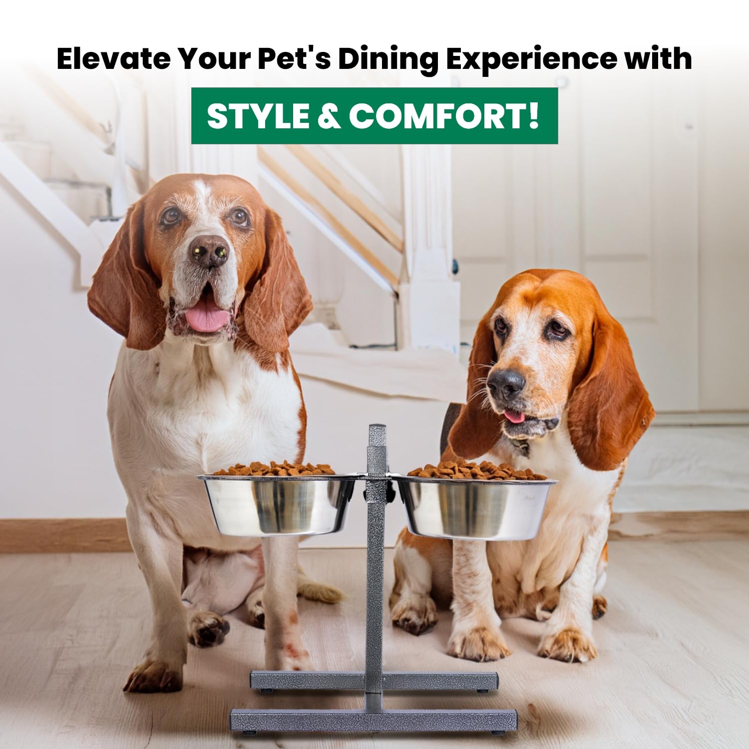 Iconic Pet Comedor Doble Ajustable de Acero Inoxidable para Mascotas de 12 Tazas, 96 onzas