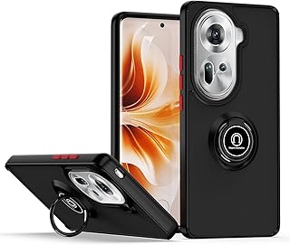 جراب حماية من البولي كربونات والبولي يوريثين المقاوم للحرارة ومضاد للصدمات مع حلقة دوارة بزاوية 360° متوافق مع موبايل أوبو رينو 11 شبكة الجيل الخامس 5G من فاسينيشن، أسود