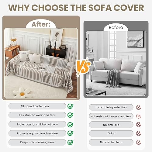 Miniatura 3 de ROOMLIFE Funda de felpilla para sofás modulares, funda de sofá de 3 cojines, apta para mascotas, antideslizante, elástica, protector de muebles para