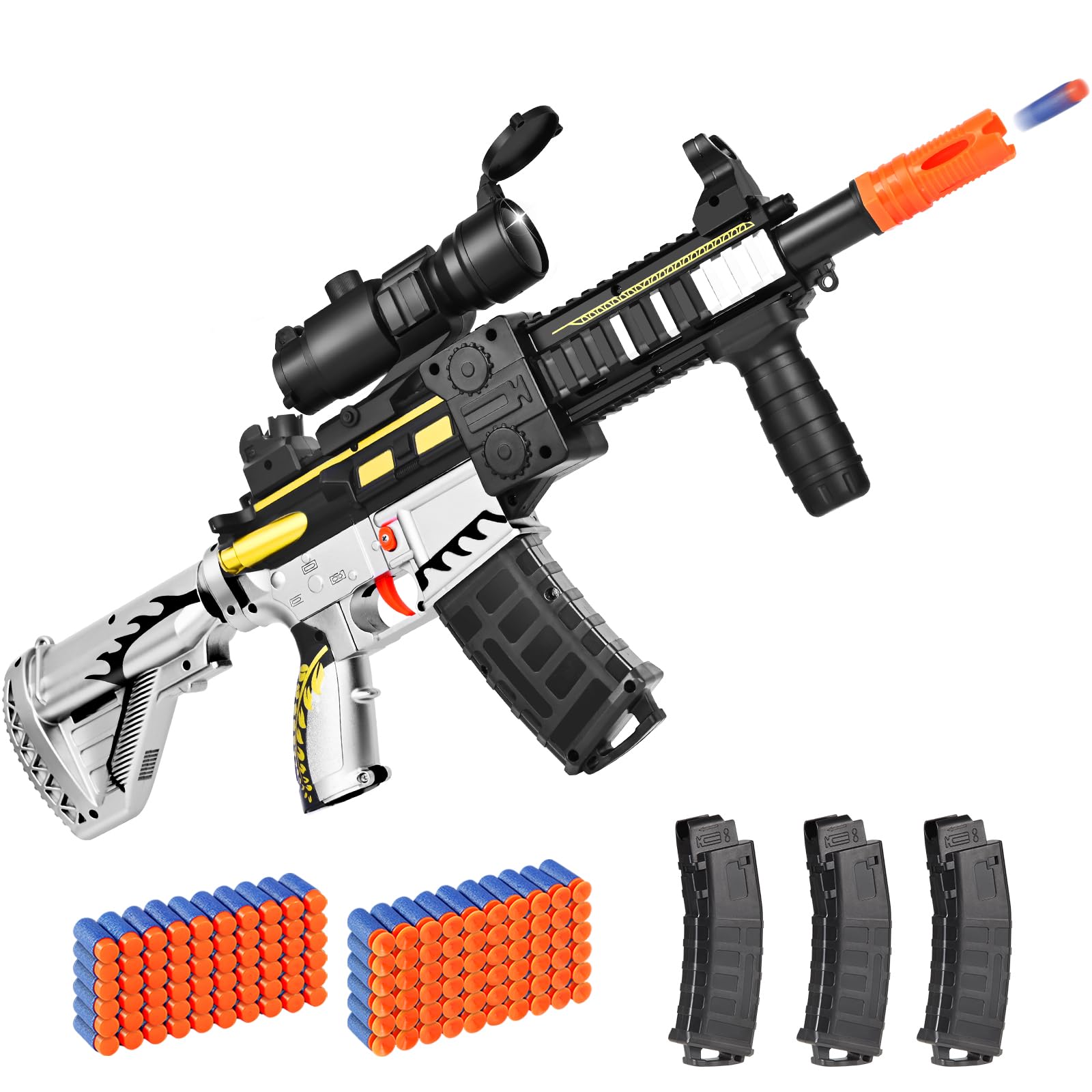 Realistic Toy for Nerf Guns Dart - Electric Sniper Rifle with Scope 120 Soft Bullets 3 Magazine, Automatic Foam Blaster for Boy Age 8-12 Years Old, Indoor Outdoor Present for Adult Kid Holiday