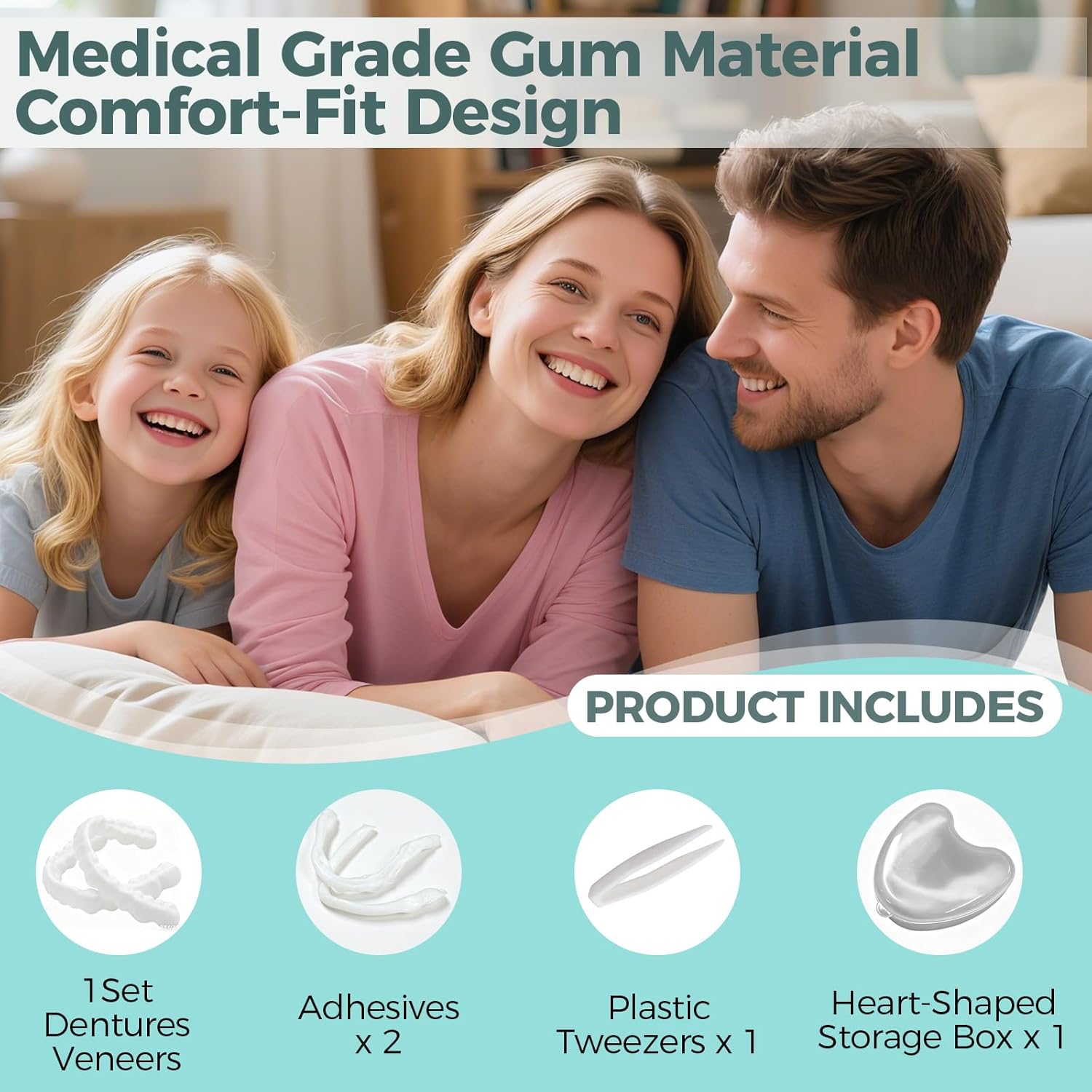 Temporary Snap on Veneers, Natural Looking False Teeth Dentures for Men and Women, Comfortable Fit for Upper and Lower (White)