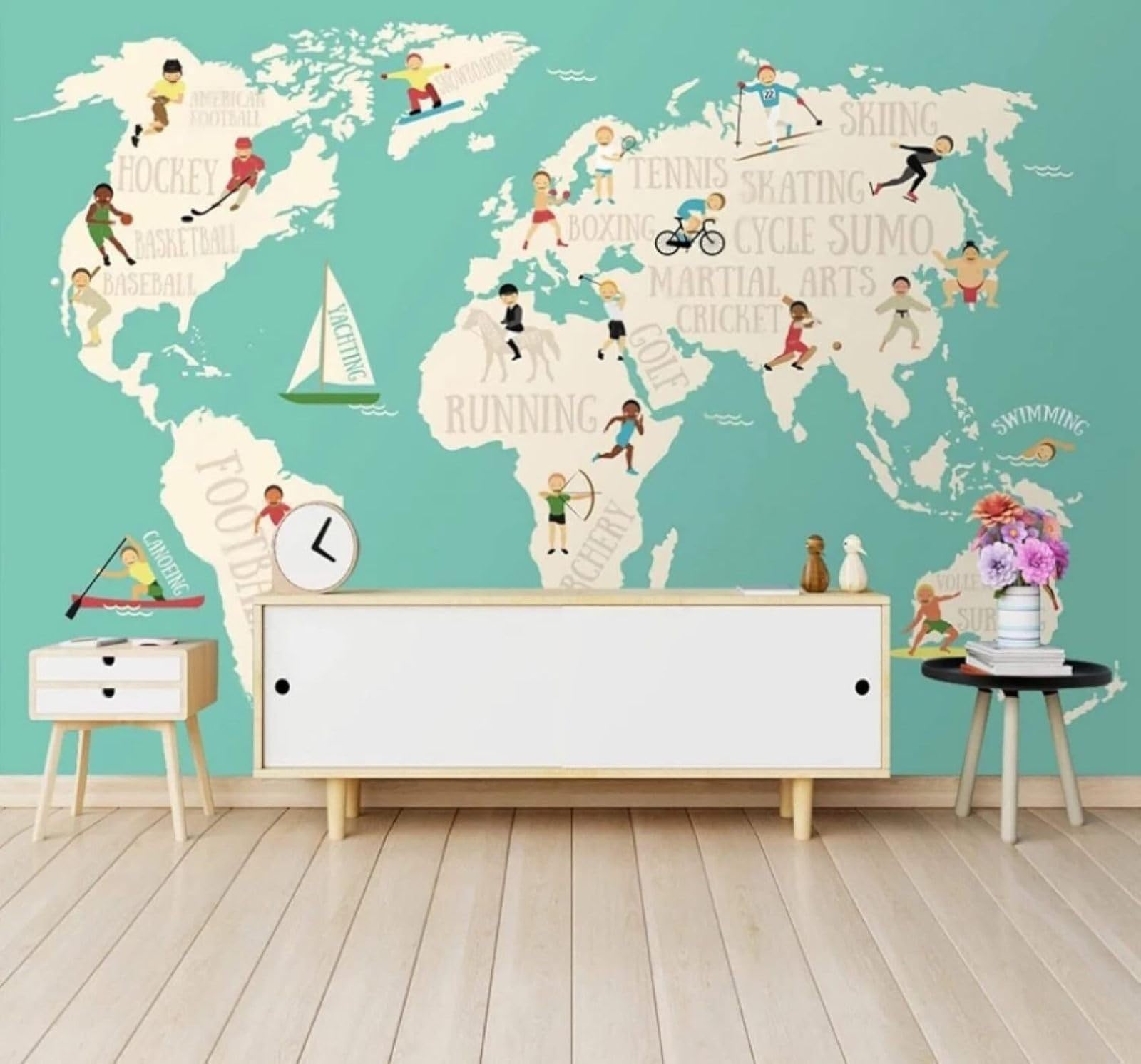 XLMING Cartoon Fresh World Map People Sports 3D Wallpaper Luxury Home Dining Decor Paste Sofa Living Room The Wall for Bedroom Mural-350cm×256cm