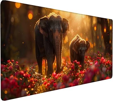 Orange Mouse Pad 36 x 16 in, Elephant Gaming Mouse Pad, Large Mouse Pad, Desk Mat with Stitched Edges, Mousepad with Non-Slip Rubber Base, for Office Desk Accessories and Gaming Desk Accessories D-3-O