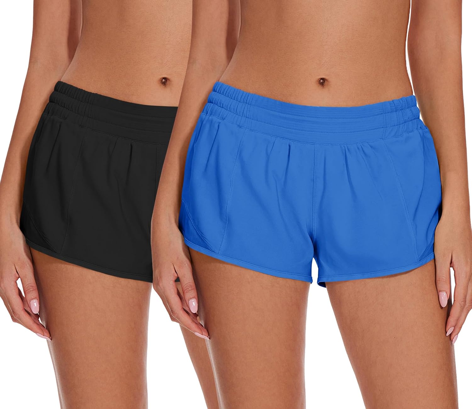 Women Running Shorts 2 Pack, Athletic Shorts with Zipper Pocket Soft Gym Workout Mesh Liner Quick Dry