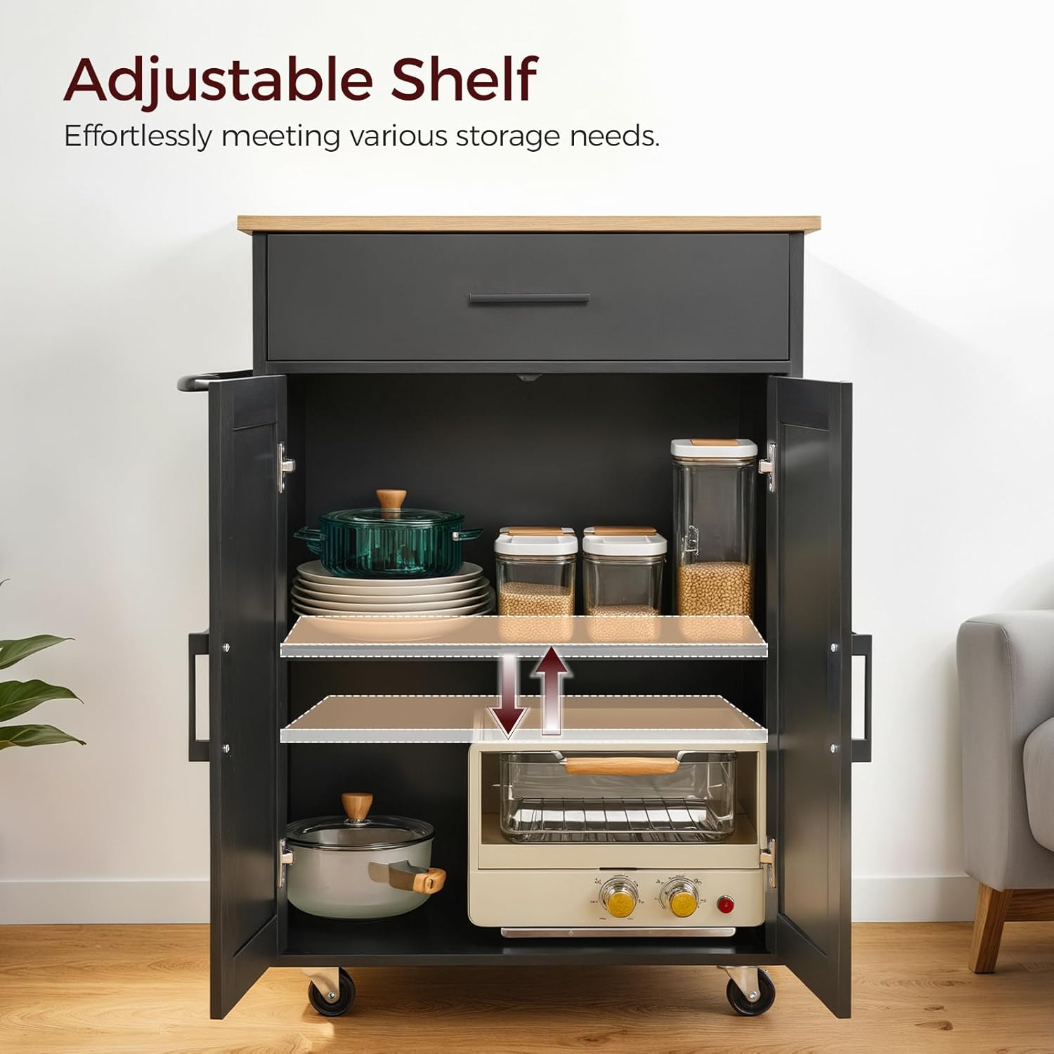 ינלענדיש view of the MAHANCRIS KINB12501 Kitchen Island cabinet with an adjustable shelf