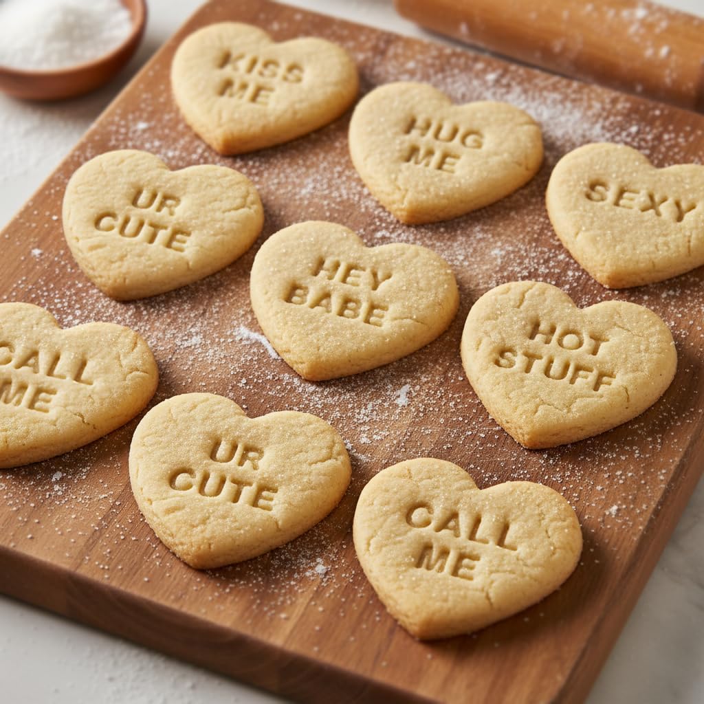 BAKERLOGY Set of 10 Flirty Conversation Heart Cookie Cutters – Cute Romantic Messages for Date Night, Valentine’s Day, Weddings, Engagements, Anniversaries & Celebration Cookies