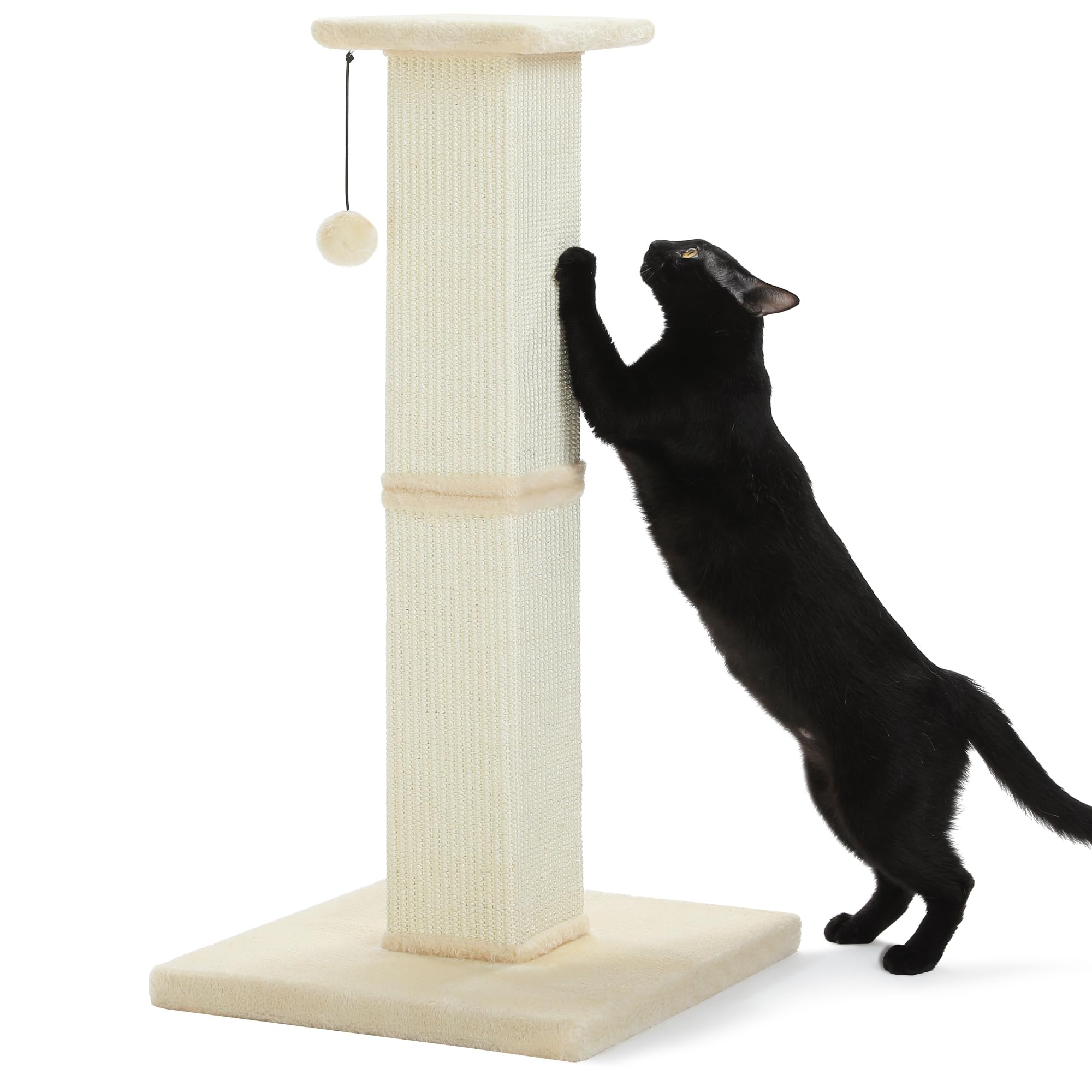PETEPELA große Kratzsäule für Katzen, 82 cm hoch Kratzbaum für Wohnungskatzen, Stabiler Sisal-Kratzstamm mit großer Bodenplatte und Spielball – Beige