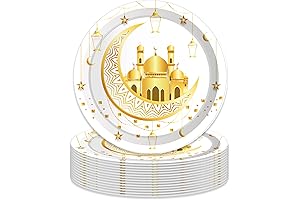 9" Ramadan Eid Mubarak Paper Plates Celebrate Party Tableware Round Disposable Dinner...