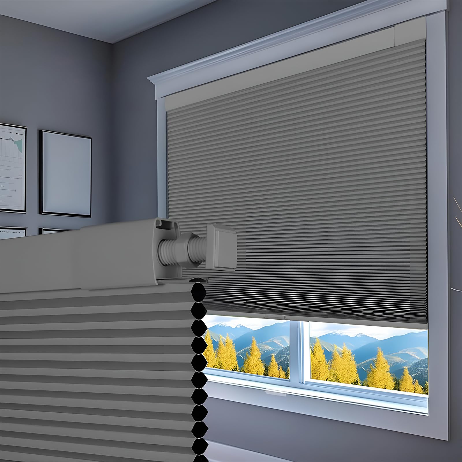 ZAOPAI No Drill Cordless Cellular Blinds Blackout Custom Honeycomb Shade Privacy Insulation Window Blinds for Home Easy Fit Pleated Shades for Bedroom Office (Gray, 105cm W x 180cm H)