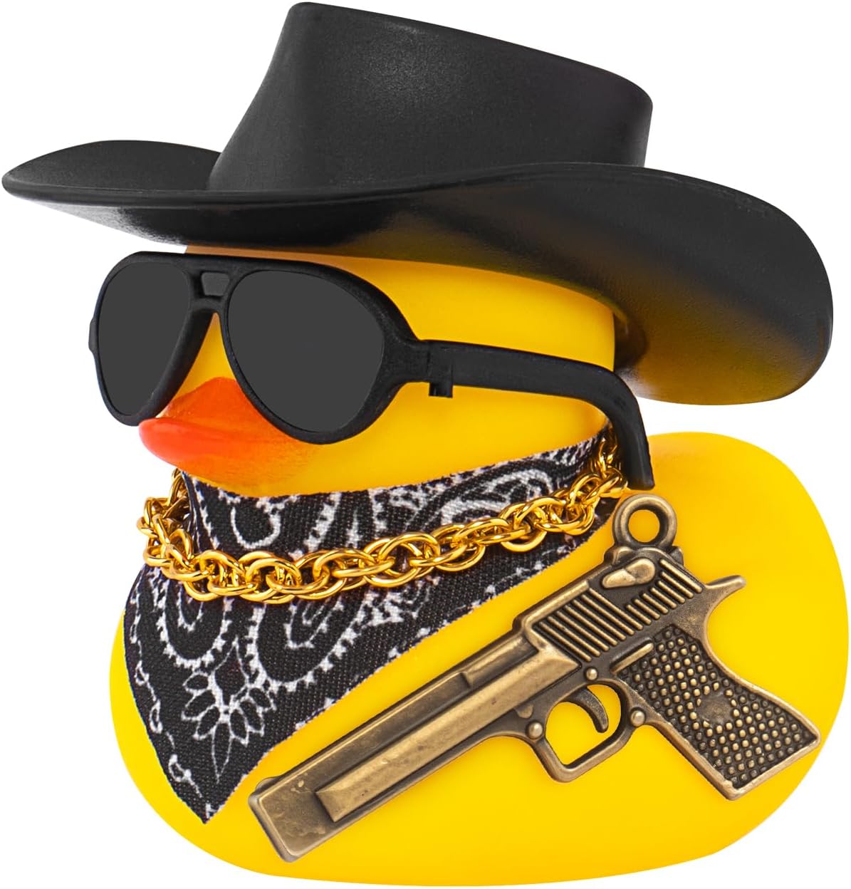 wonuu Mini Rubber Duck with Sunglasses Hat Bandana Necklace Accessories for Car Dashboard Decoration Executive Desk Ornament, Assemble Needed, Copper Desert Eagle