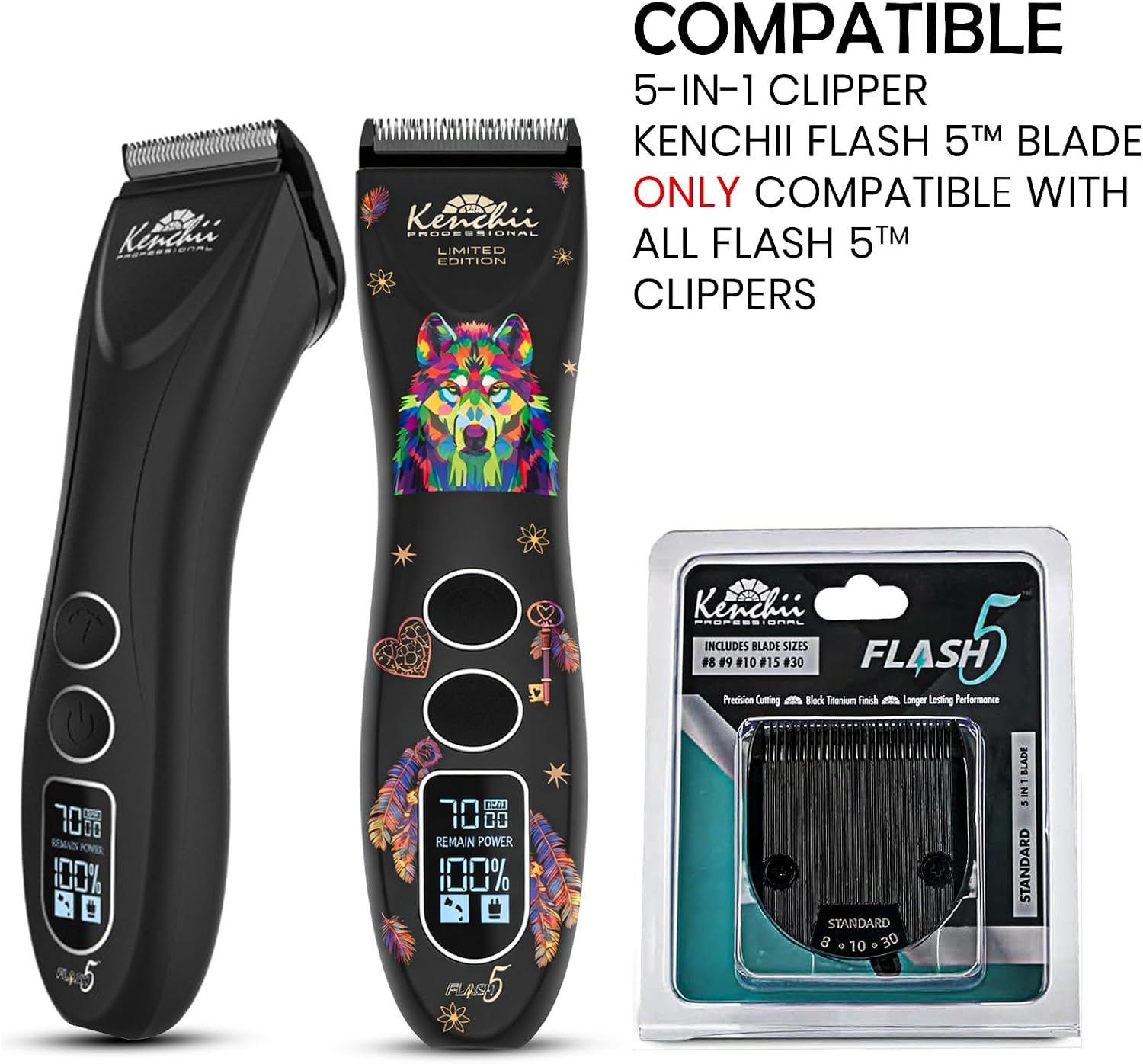 Kenchii Professional Dog Clipper Blade Flash 5 Pet Hair Clipper - Detachable Stainless Steel Blades for Dog Grooming - Hair Clippers & Accessories Pet Shaving Blades. (KEFB5-STD)