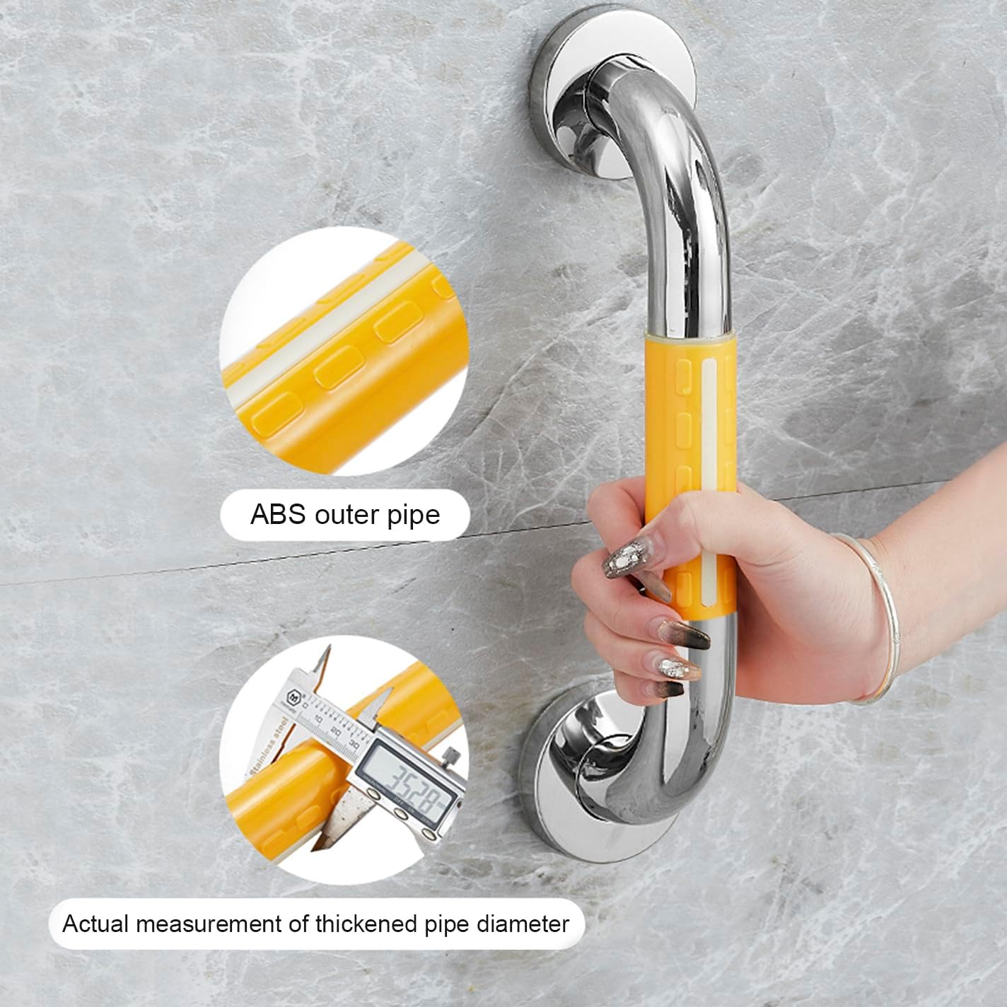 Shower Grab Bar, Handicap Grab Bars, Anti-Slip Stainless Steel Bathroom Grab Handle Handrails Safety Grab Bars Grips for Bathtub & Shower Aids for Disabled, Elderly, Pregnant Women (2 * Yellow)
