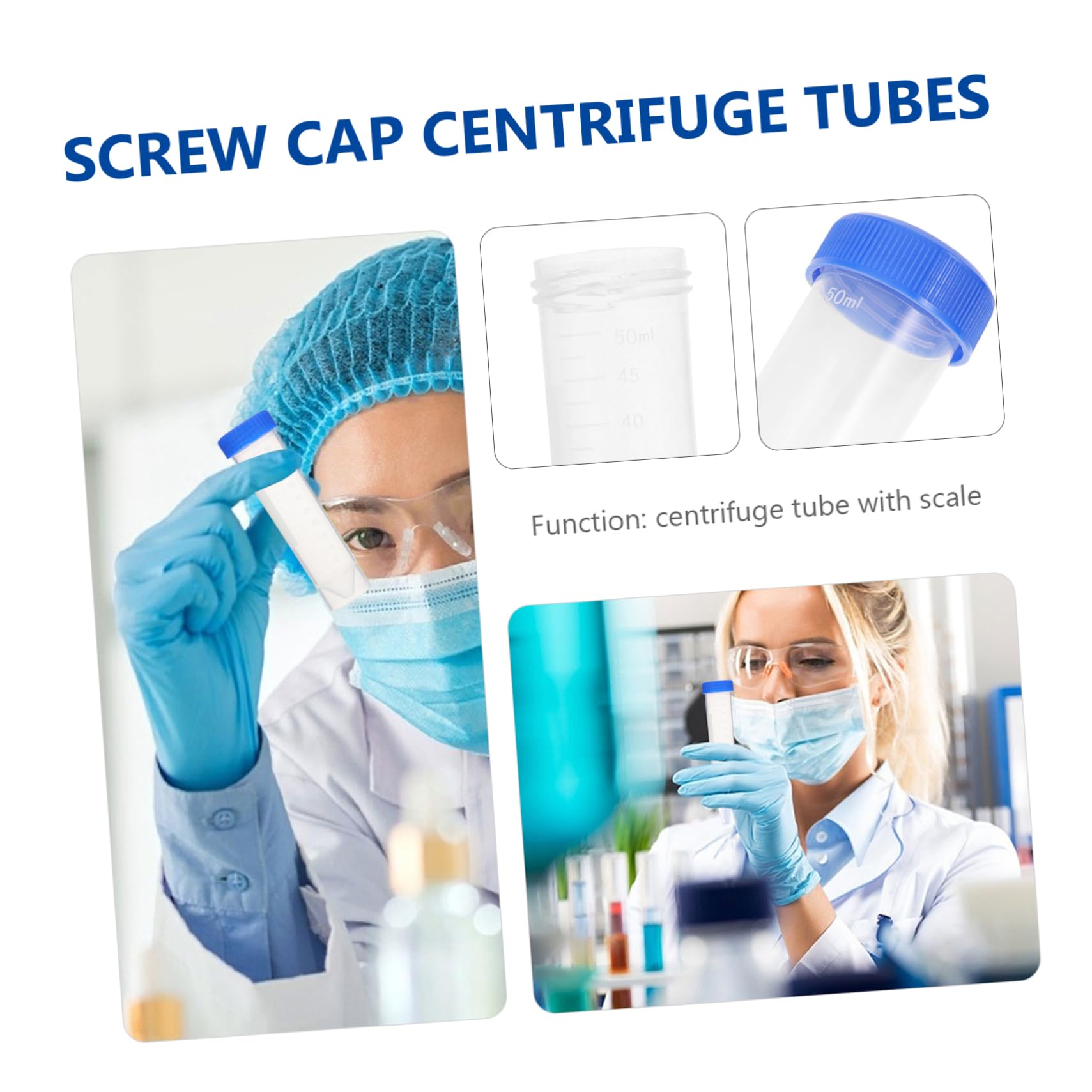 Tubi per Centrifuga in Plastica da 50 Ml con Fondo Conico, Tappi a Vite, Resistenti e Graduati, Confezione da 50 Pezzi per Laboratorio e Esperimenti