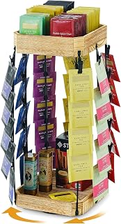 Tea Bag Organizer Display Stand, Hanging 7 Rows 35 Teabags, Top Tier 80 Tea Bags Tea Organizers and Storage, 360°Rotating Wooden Base Tea Bag Holder For Countertop Office, Pantry, Tea Station