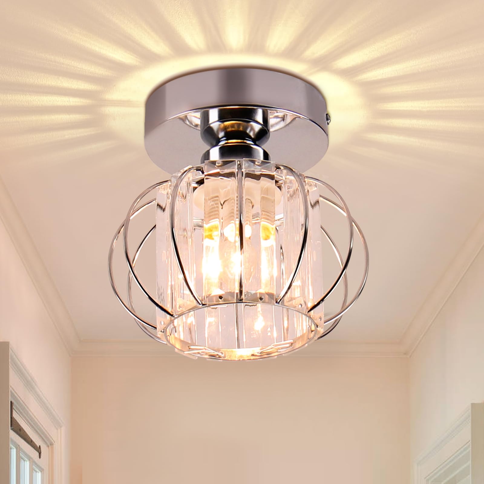 FRIXCHUR Kleine Deckenleuchte Semi Flush Mount Deckenleuchte Chrom Flush Mount Deckenbeleuchtung Kristall Deckenleuchte für Kristall Deckenleuchte für Flur Schrank Küche Insel