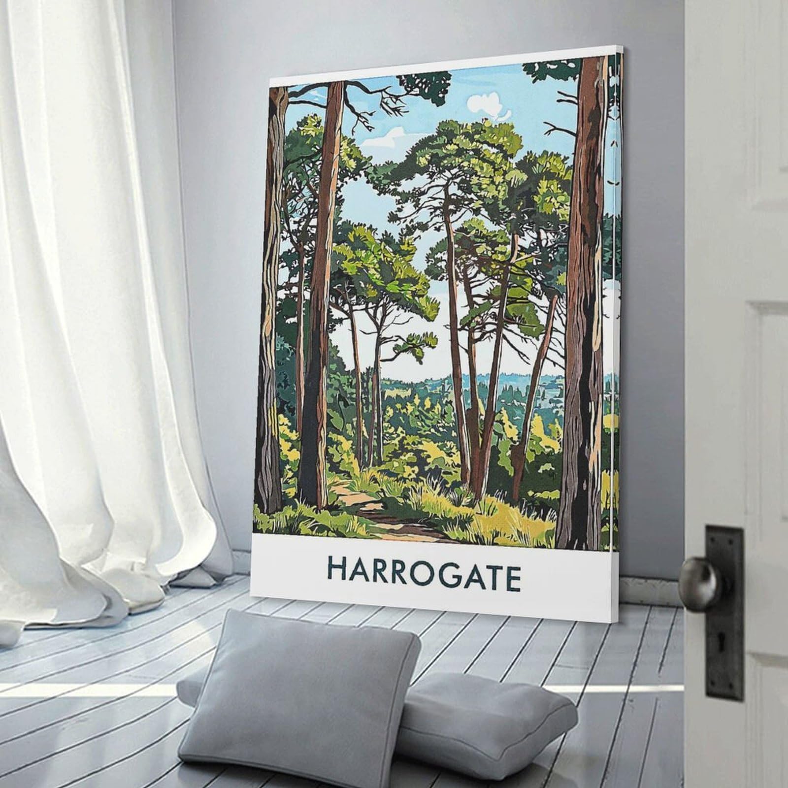 Junmoney Frame-Style-6 Harrogate Forest Path Hanging Wall Art, 24X36inch(60X90cm), For Home Walls, Creative Rooms Or Shared Spaces, A Flexible Wall Accent For Shared Spaces