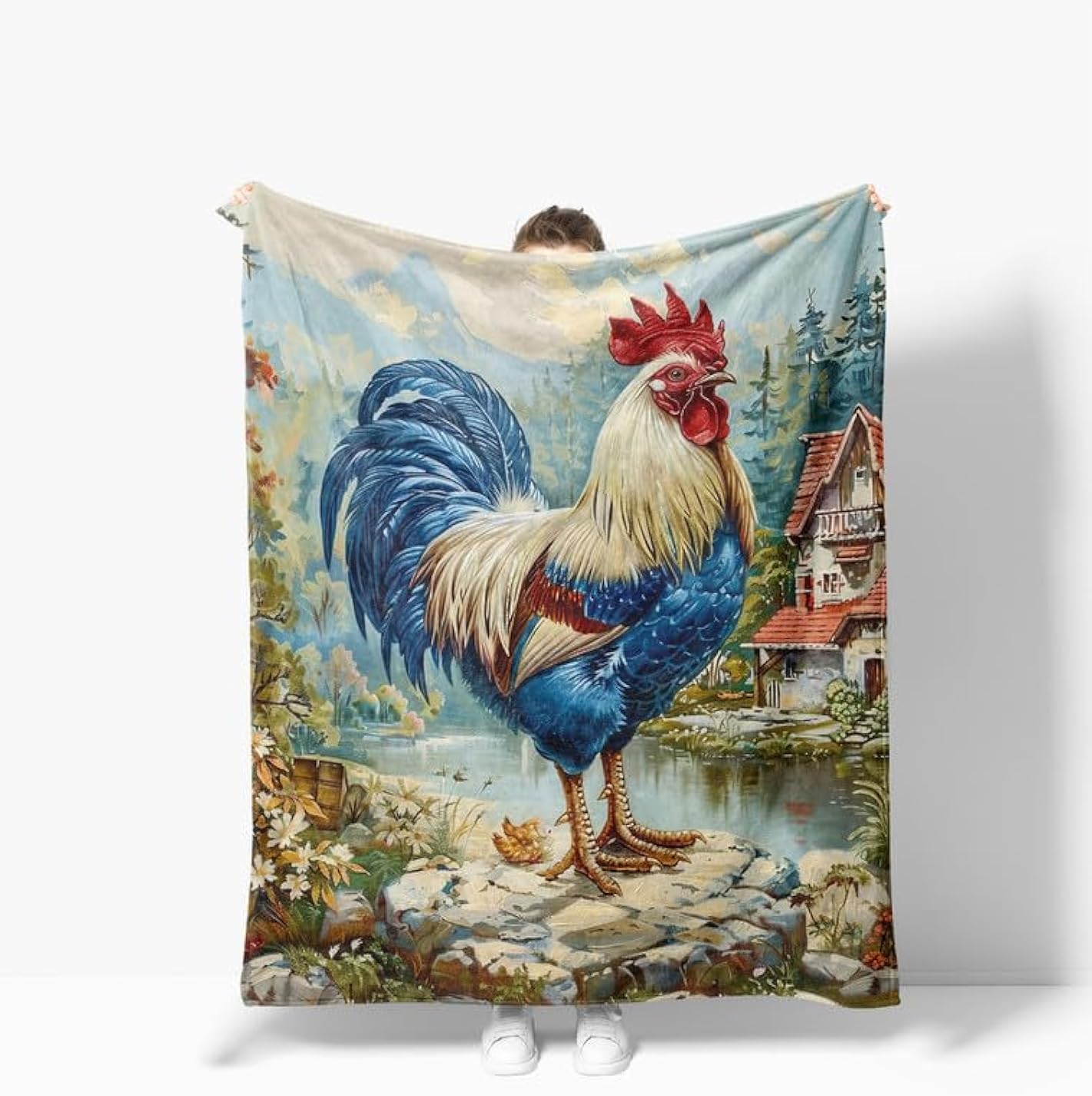 Rooster Blanket Chicken Fleece Throw Blanket Super Soft Warm Cozy Fuzzy Plush Roosters Blanket Gifts for Girls Boys Kids Room Decor 40"X50"